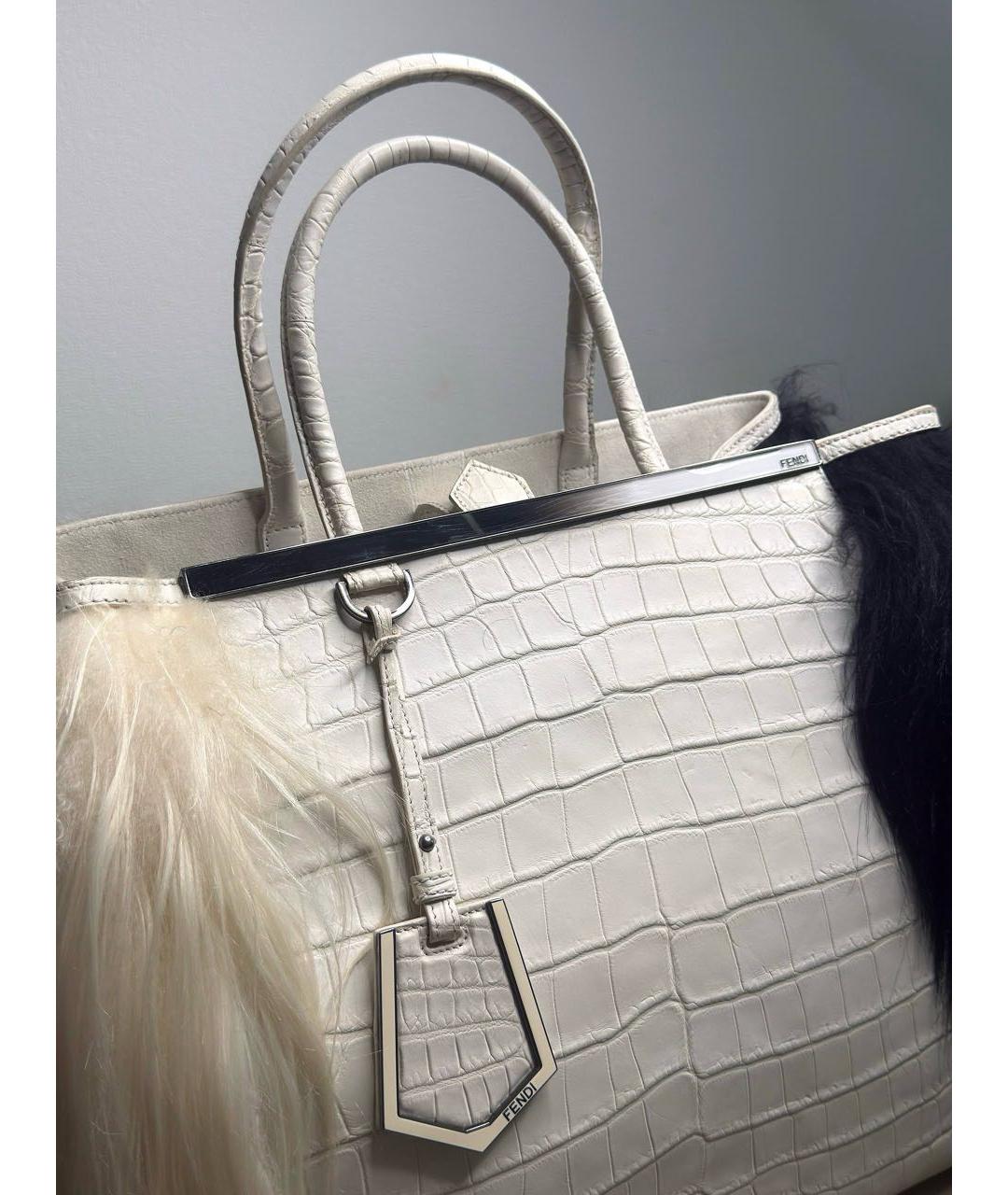 FENDI Белая кожаная сумка тоут, фото 4