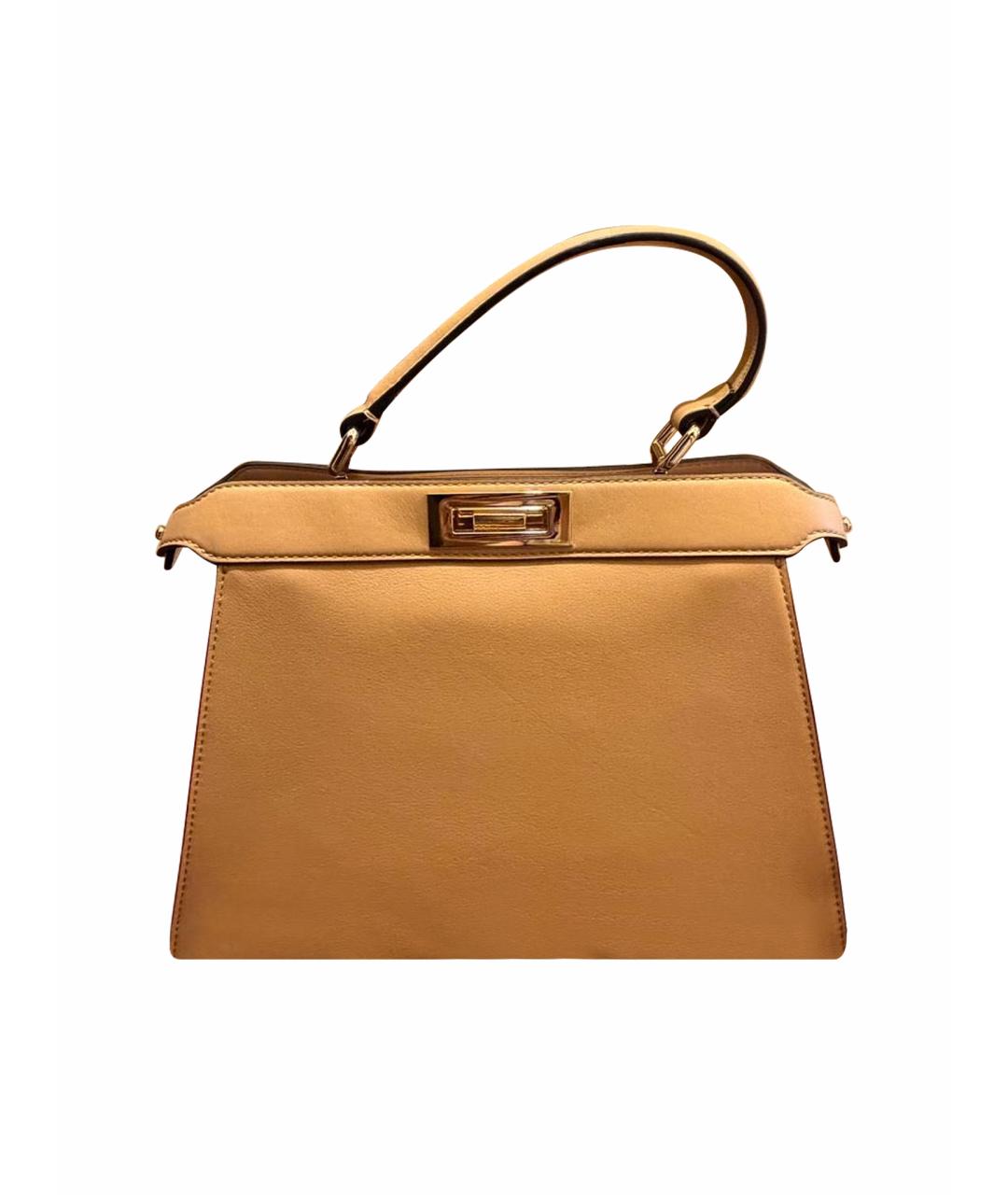 FENDI Бежевая кожаная сумка с короткими ручками, фото 1