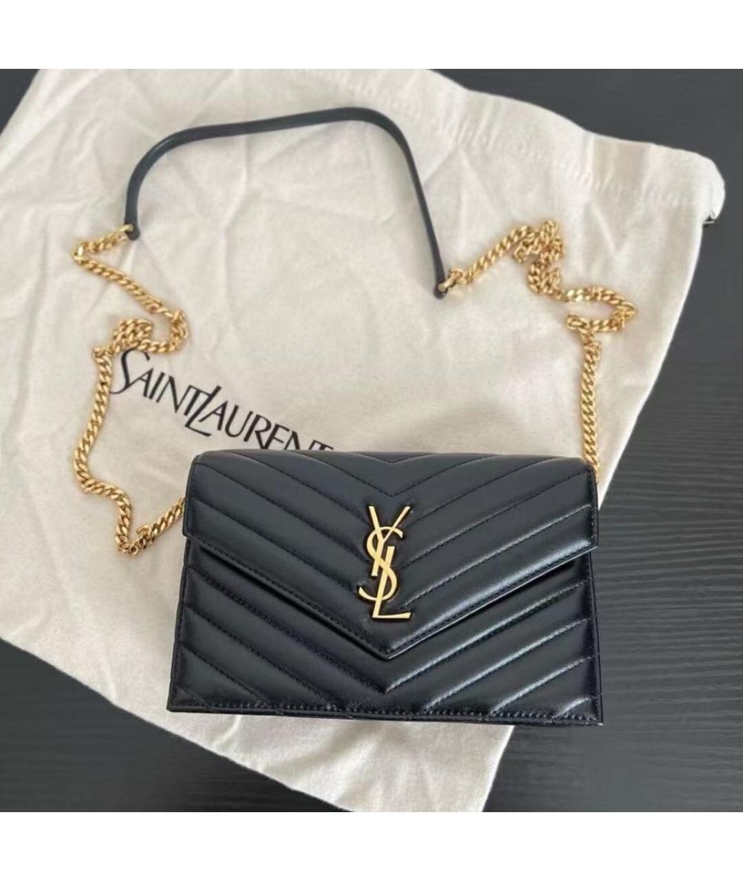 SAINT LAURENT Черная кожаная сумка через плечо, фото 6