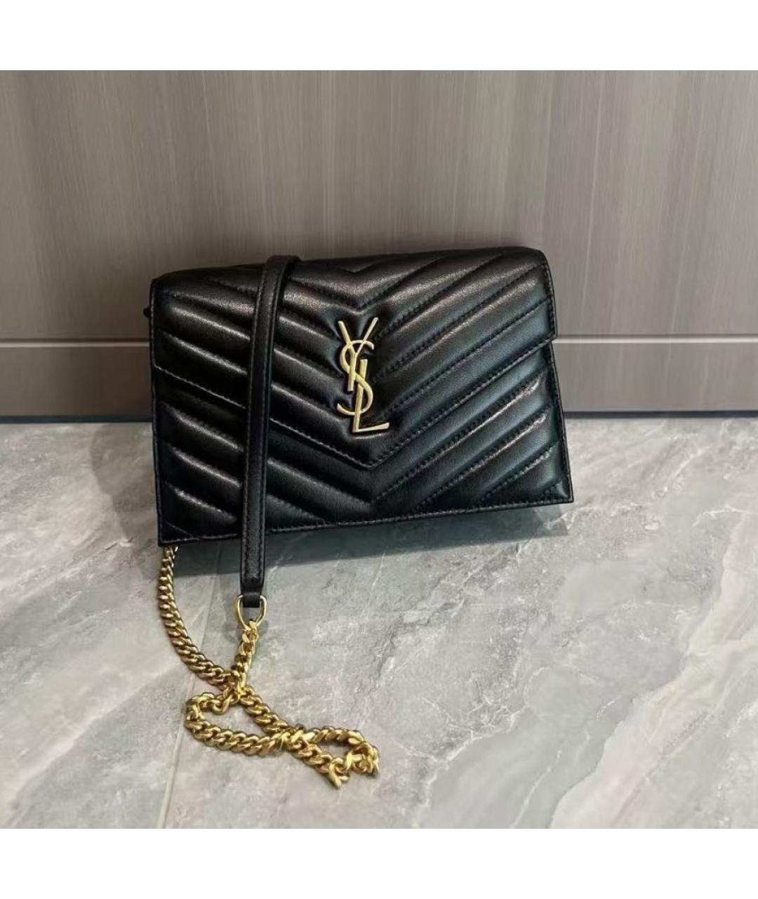 SAINT LAURENT Черная кожаная сумка через плечо, фото 2