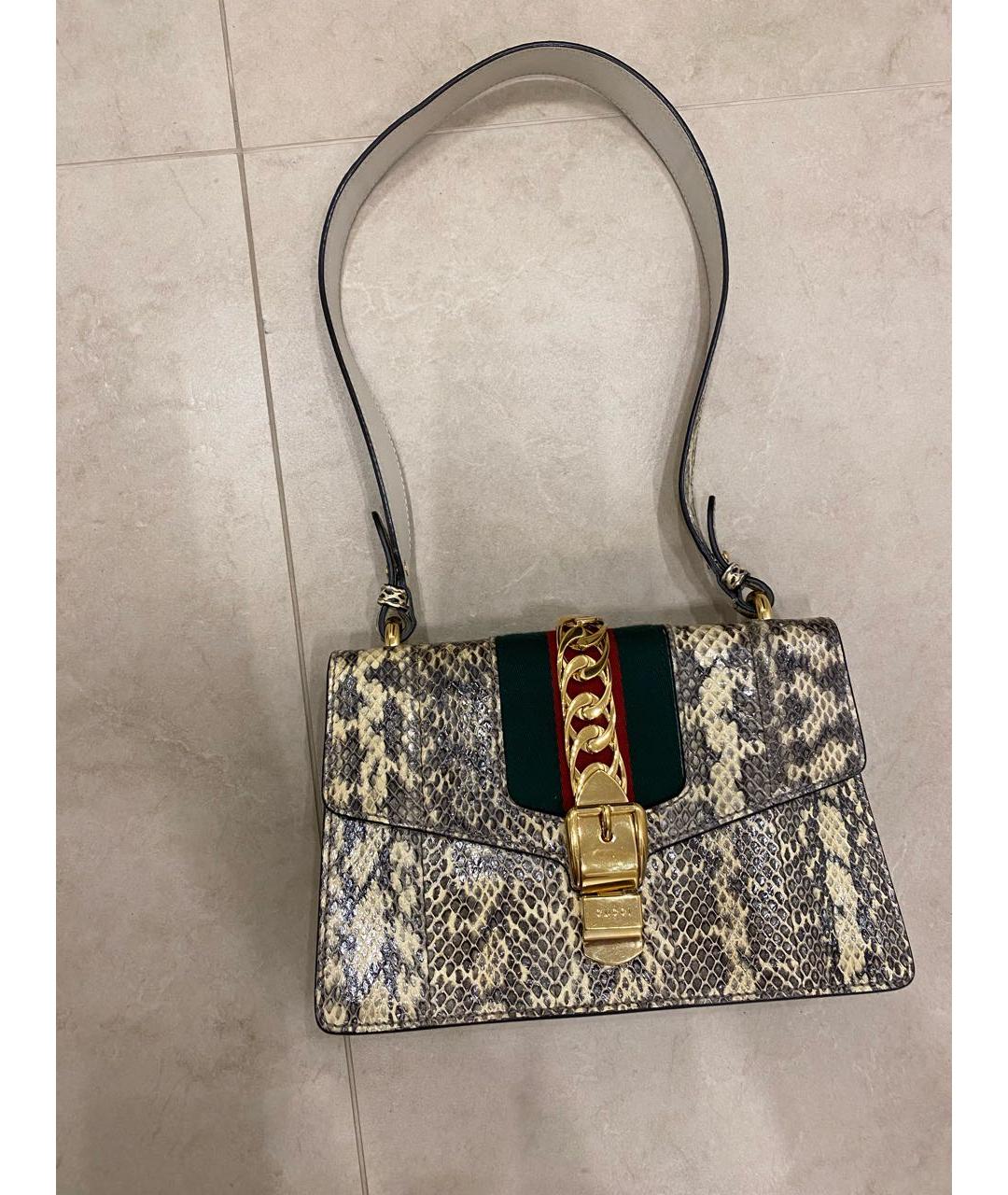 GUCCI Бежевая сумка через плечо из экзотической кожи, фото 5