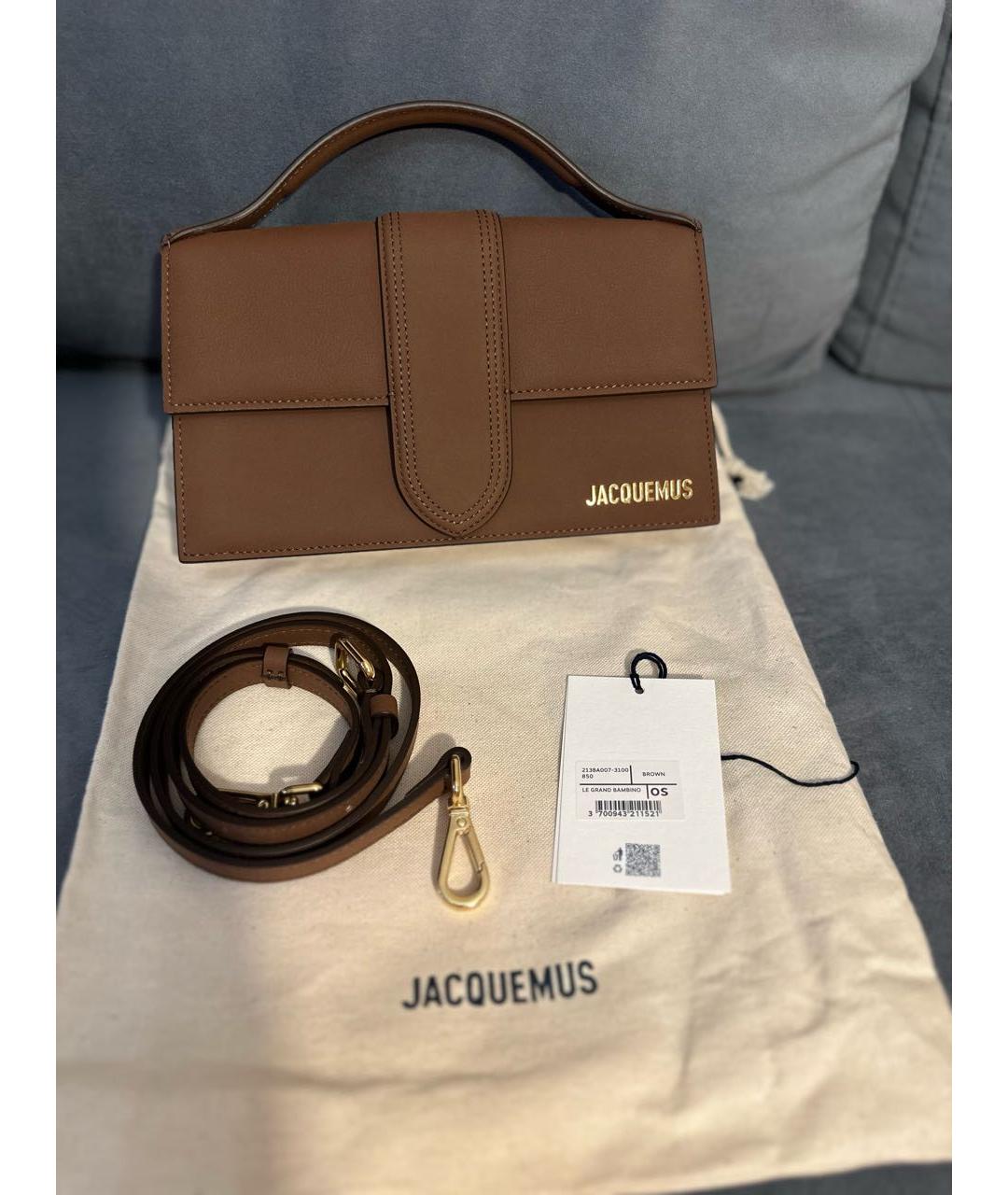 JACQUEMUS Коричневая кожаная сумка с короткими ручками, фото 4