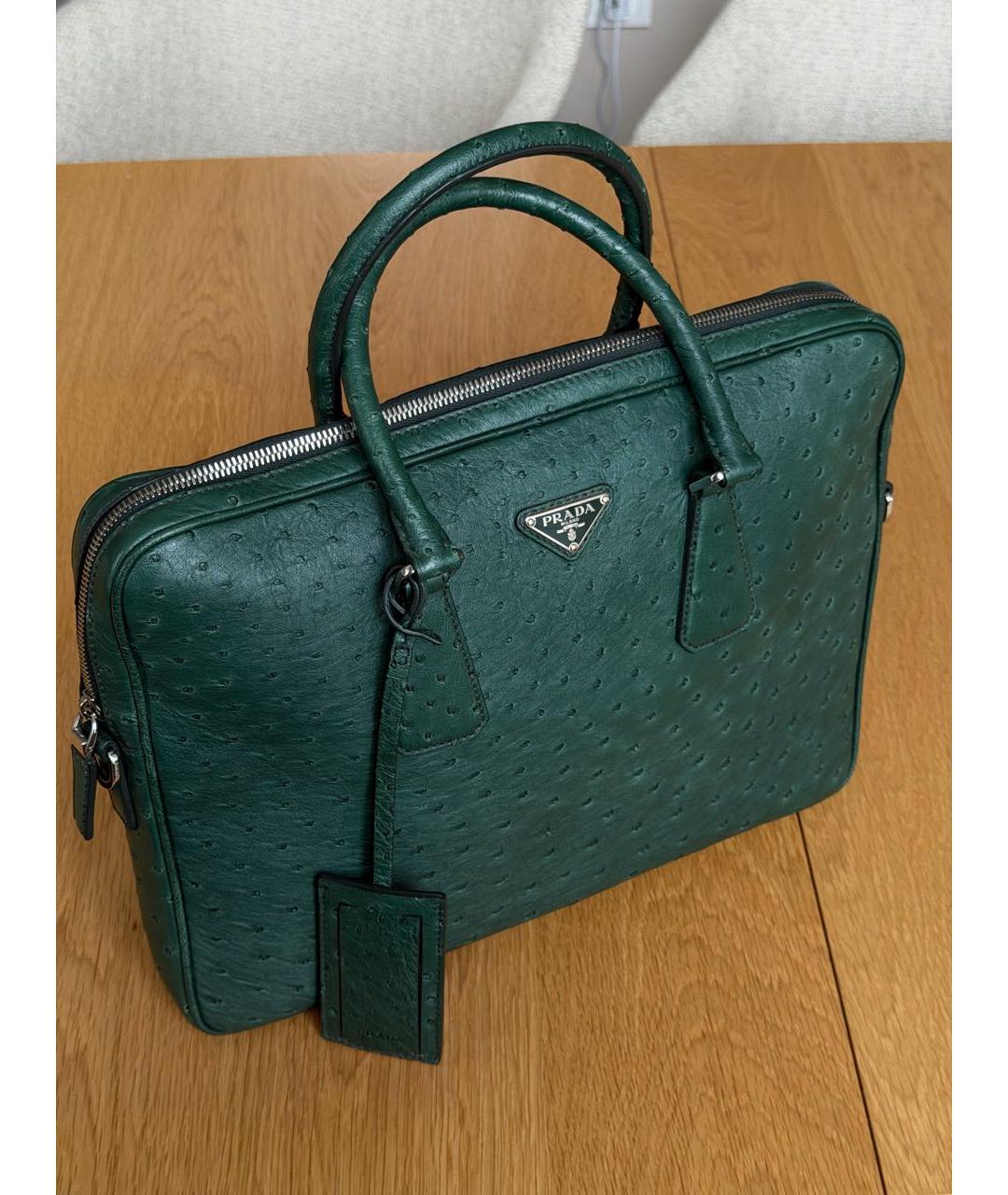 PRADA Зеленый портфель из экзотической кожи, фото 2