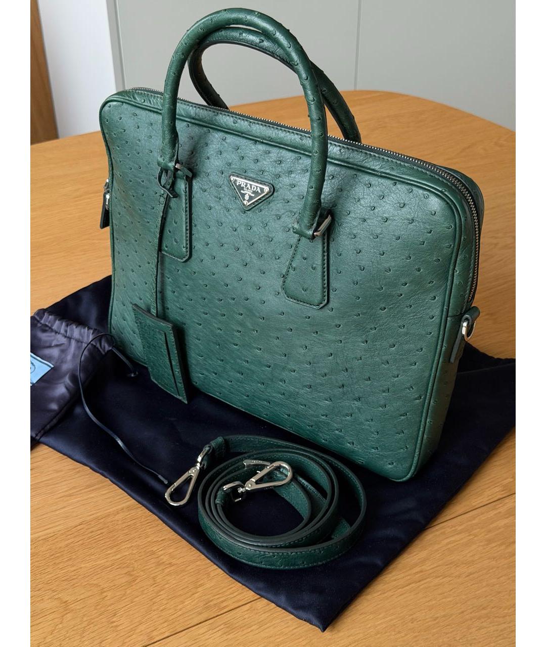 PRADA Зеленый портфель из экзотической кожи, фото 5