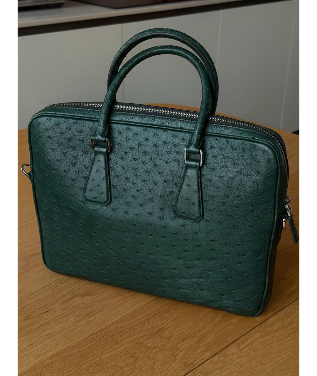 PRADA Зеленый портфель из экзотической кожи, фото 3