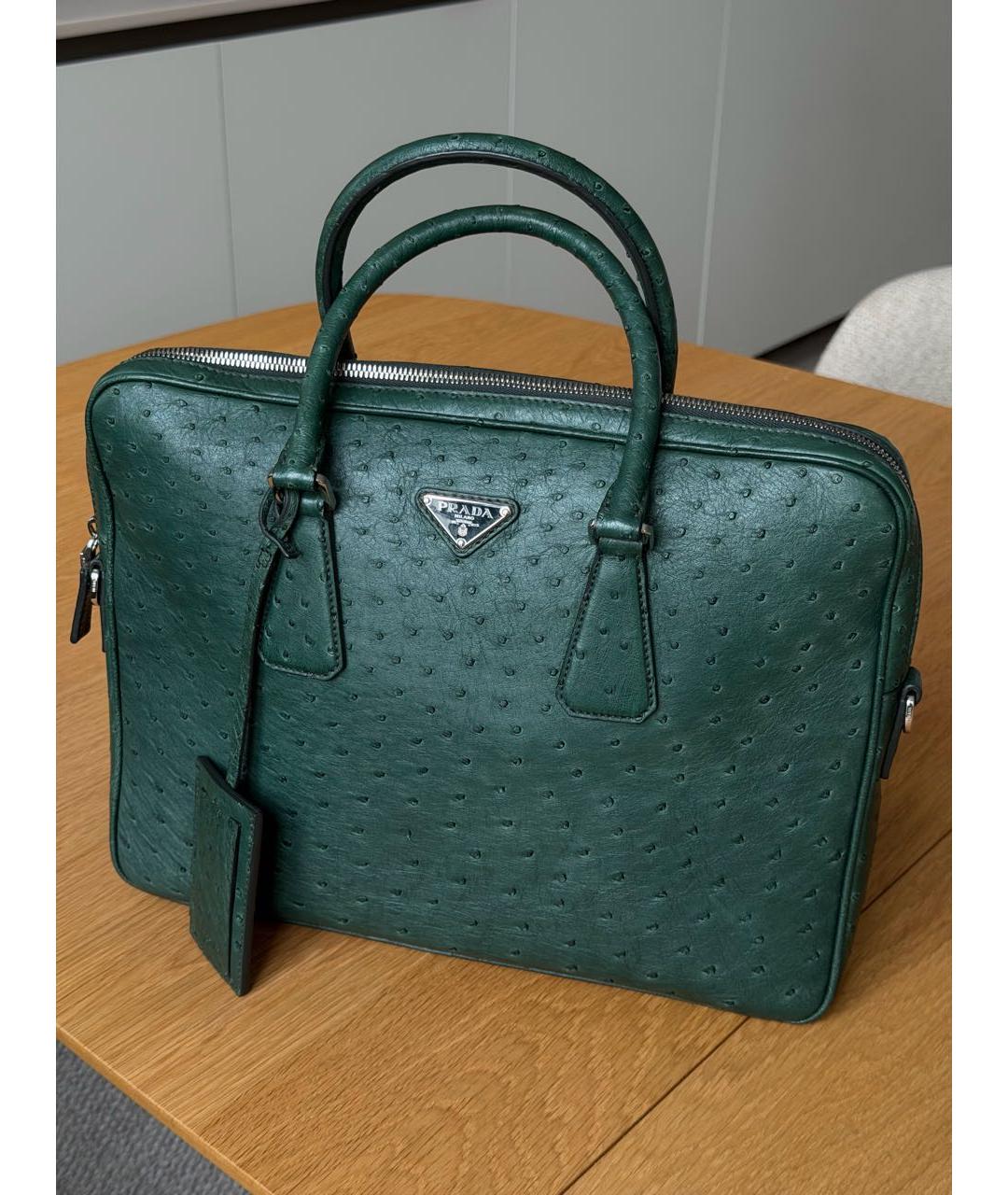 PRADA Зеленый портфель из экзотической кожи, фото 9