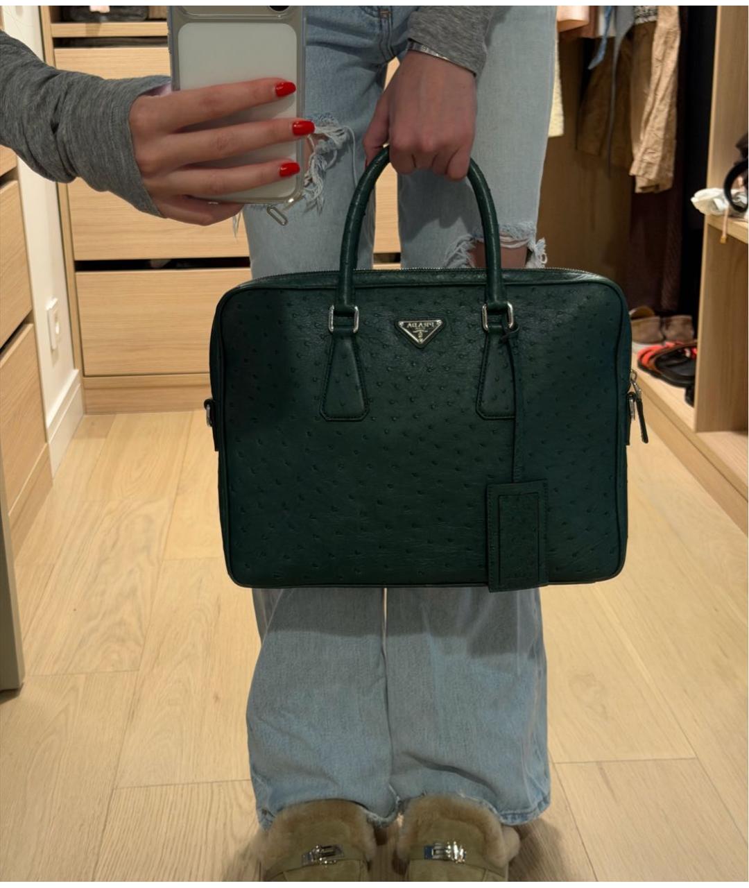 PRADA Зеленый портфель из экзотической кожи, фото 7