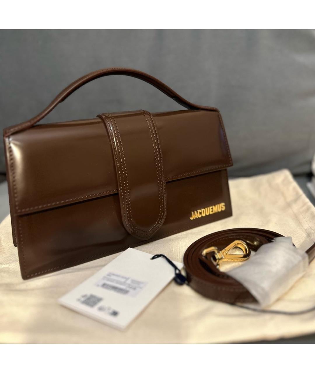 JACQUEMUS Коричневая кожаная сумка с короткими ручками, фото 2