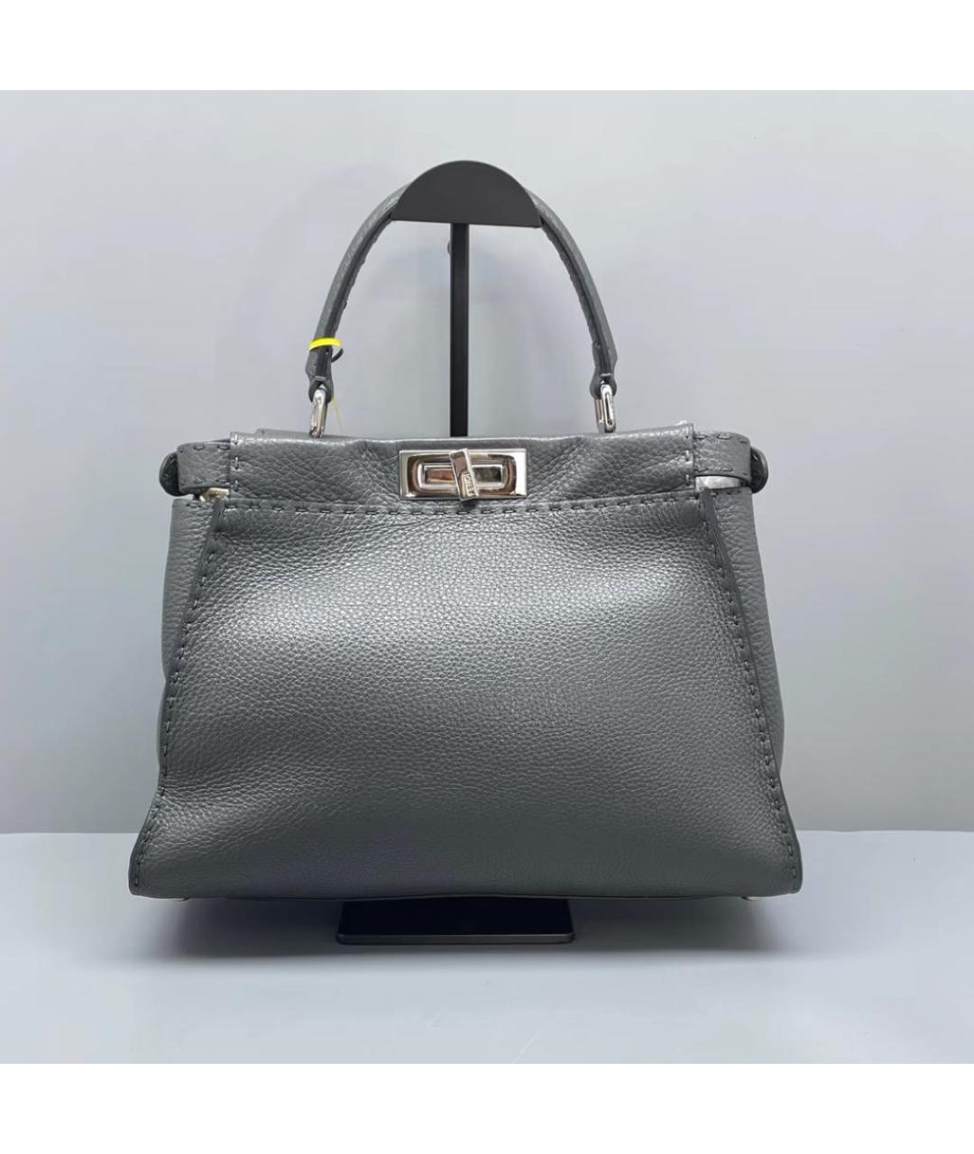 FENDI Серая кожаная сумка с короткими ручками, фото 7