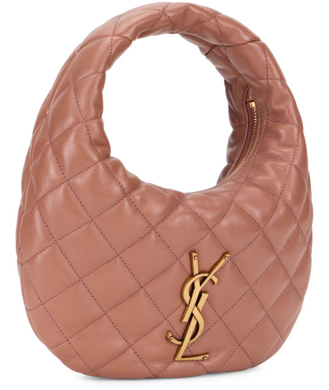 SAINT LAURENT Розовая кожаная сумка с короткими ручками, фото 3