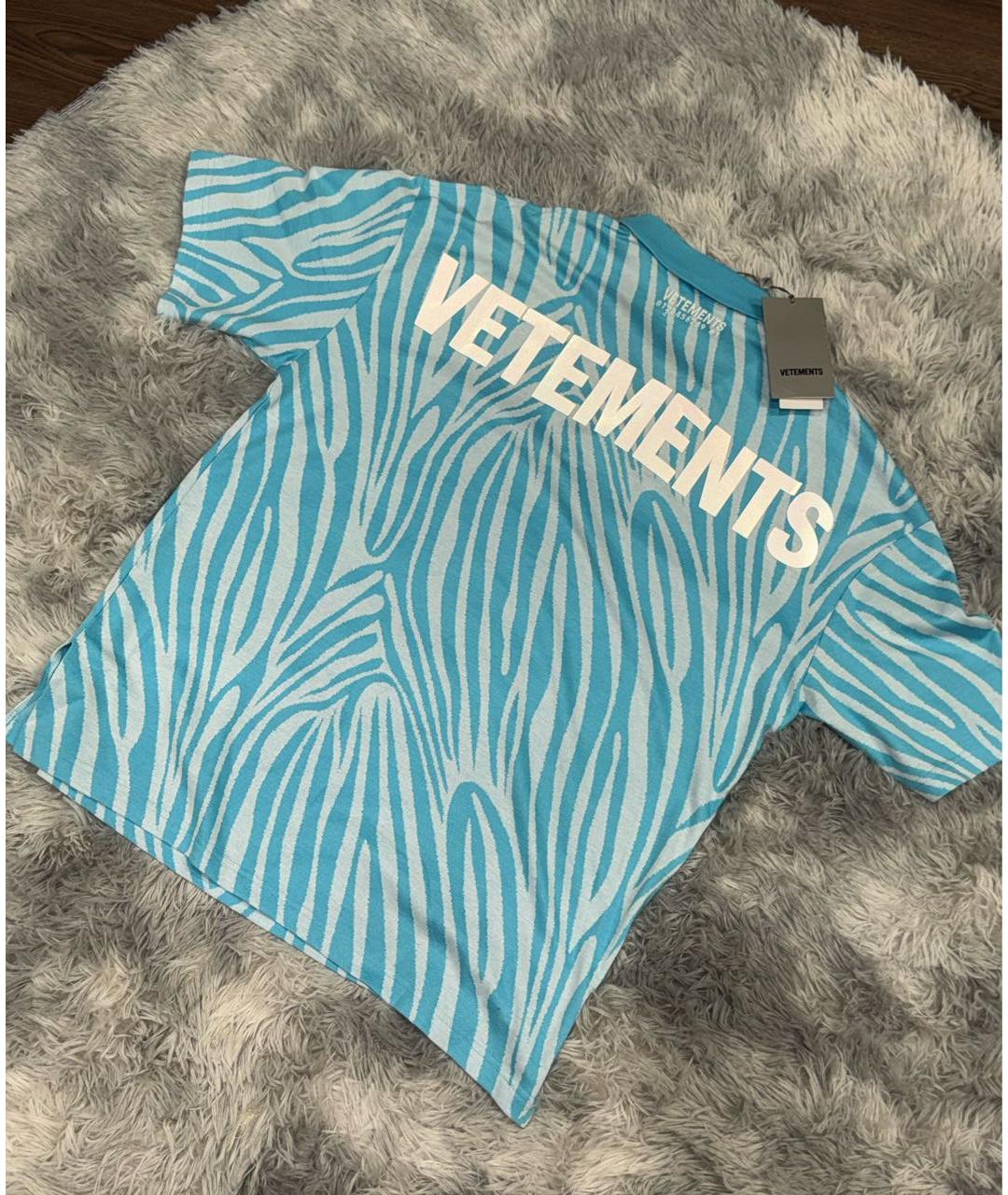 VETEMENTS Синее хлопко-полиэстеровое поло с коротким рукавом, фото 2