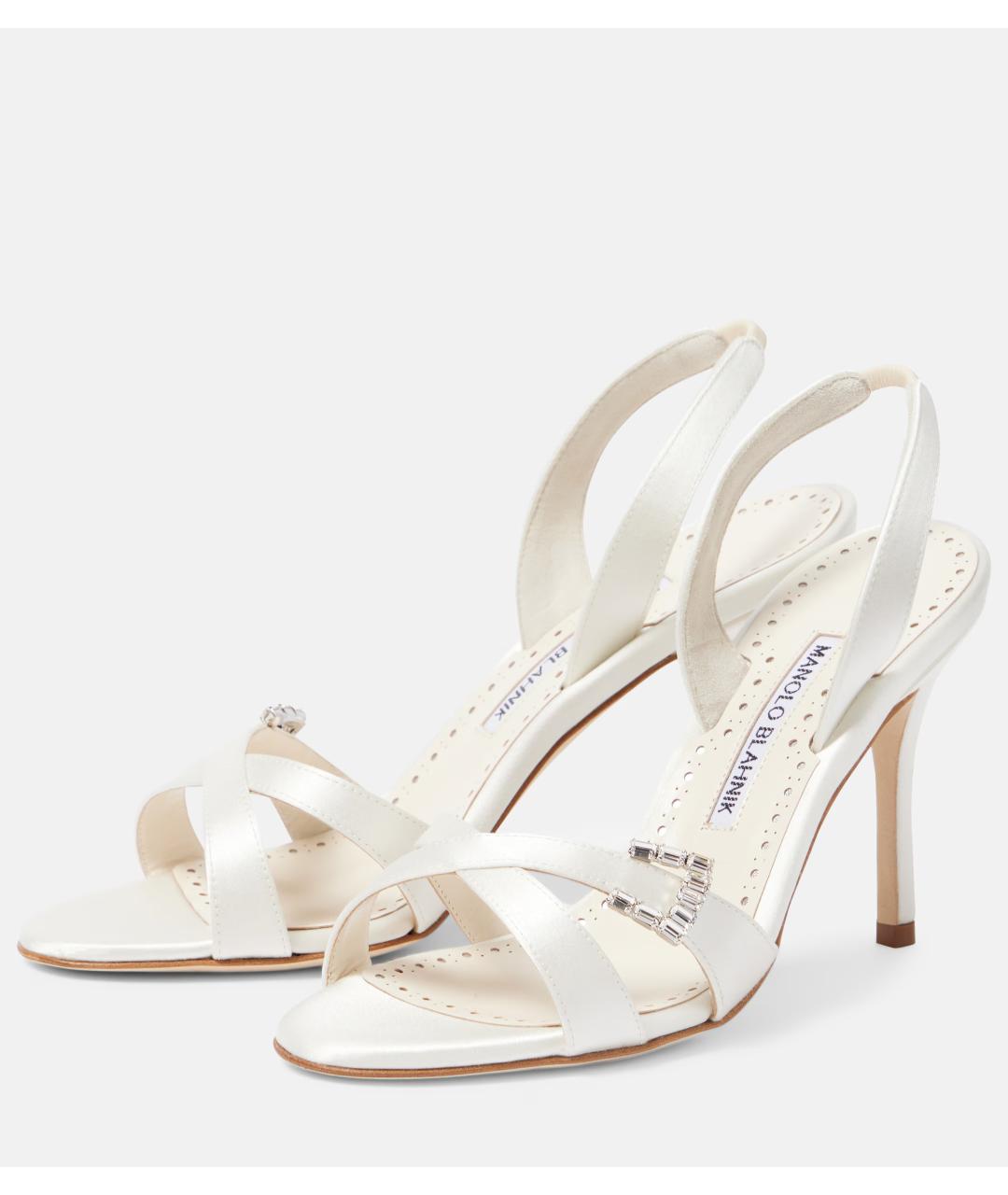 MANOLO BLAHNIK Белые текстильные босоножки, фото 3