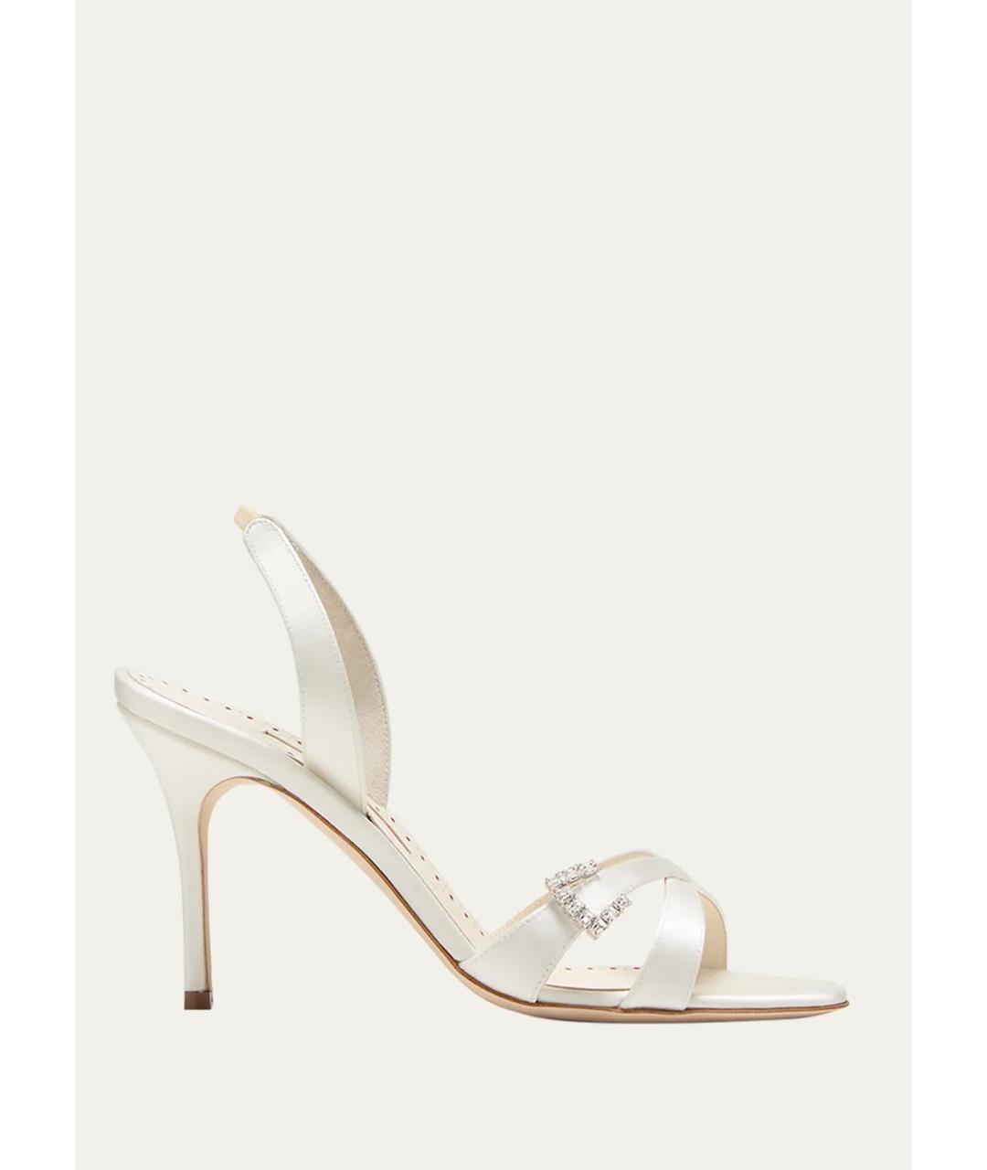 MANOLO BLAHNIK Белые текстильные босоножки, фото 8