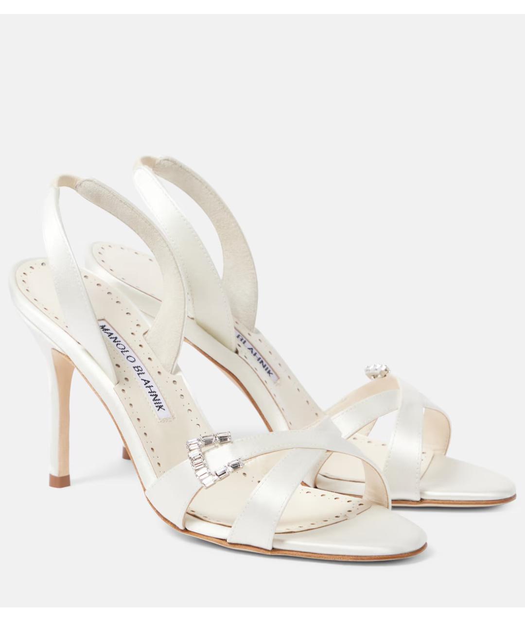 MANOLO BLAHNIK Белые текстильные босоножки, фото 2