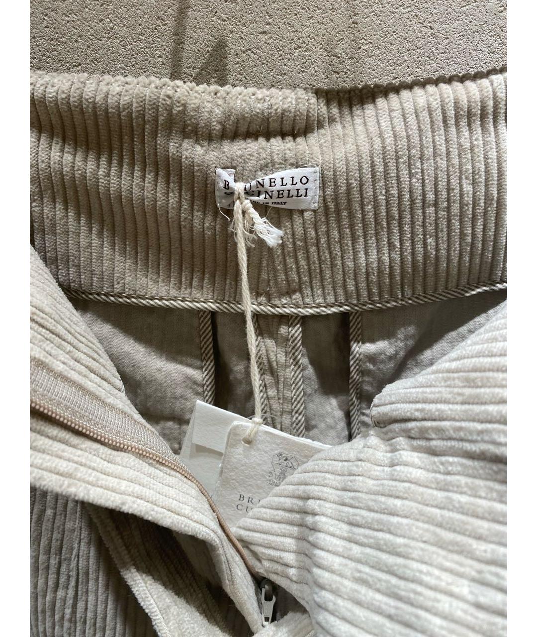 BRUNELLO CUCINELLI Бежевые хлопковые брюки широкие, фото 4
