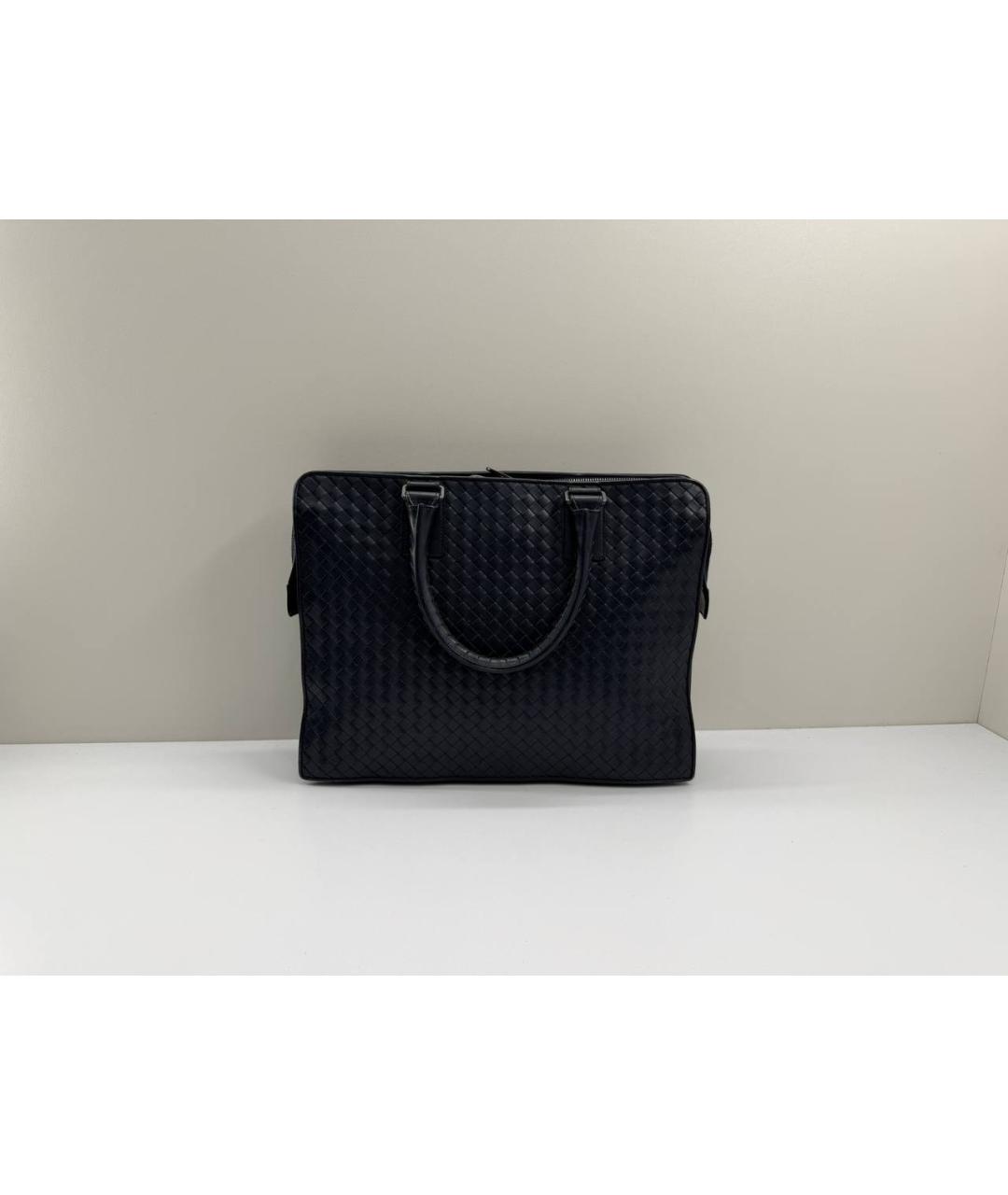 BOTTEGA VENETA Темно-синий кожаный портфель, фото 10