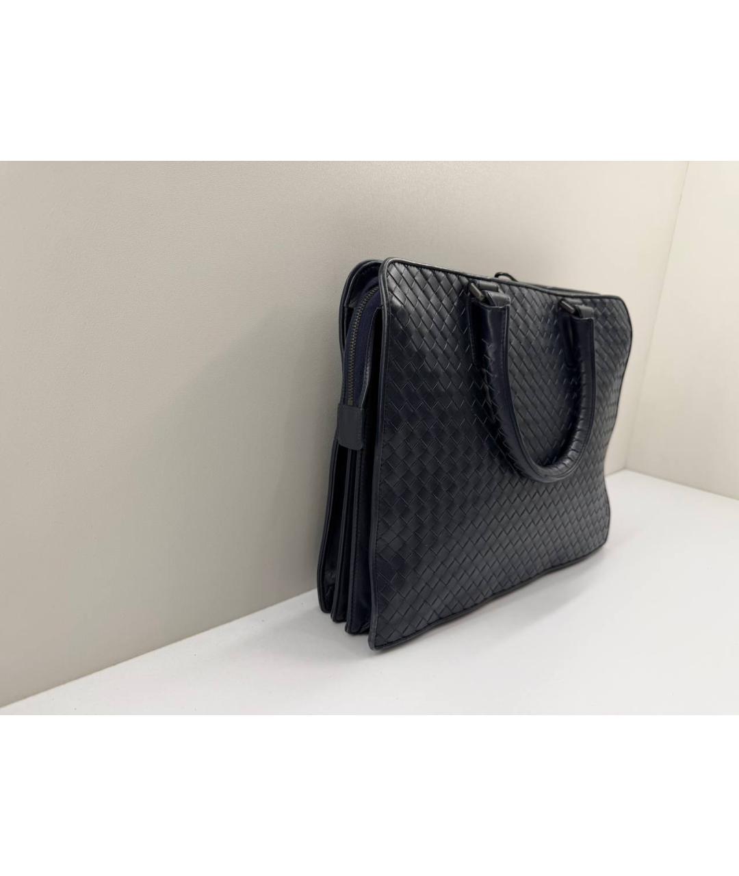 BOTTEGA VENETA Темно-синий кожаный портфель, фото 3