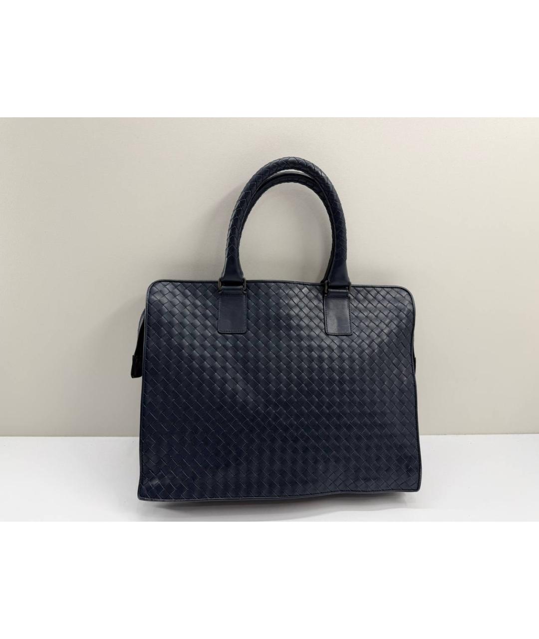 BOTTEGA VENETA Темно-синий кожаный портфель, фото 7