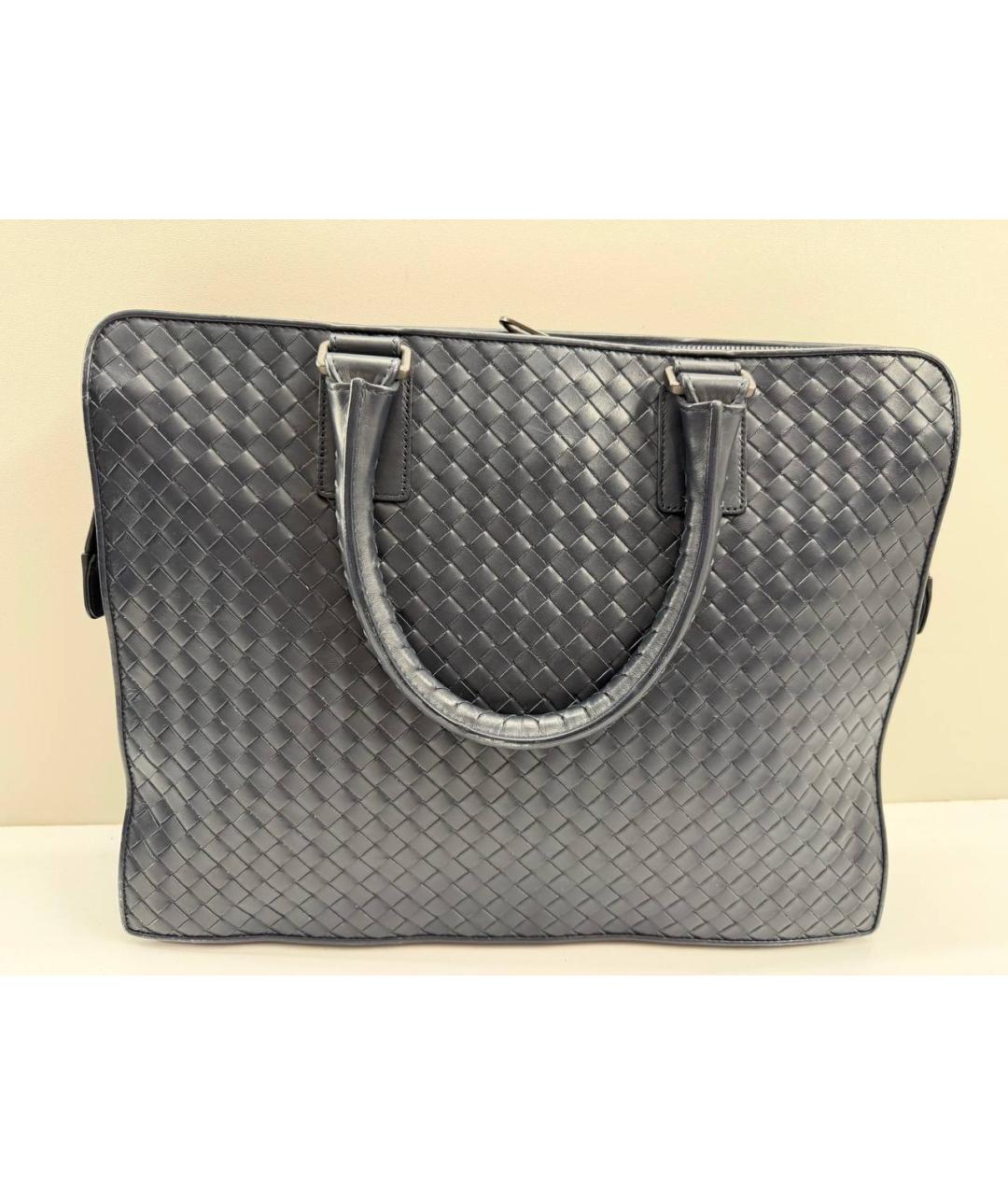 BOTTEGA VENETA Темно-синий кожаный портфель, фото 2