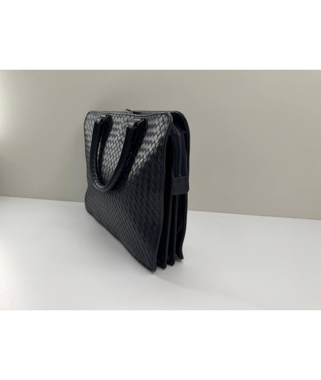 BOTTEGA VENETA Темно-синий кожаный портфель, фото 4