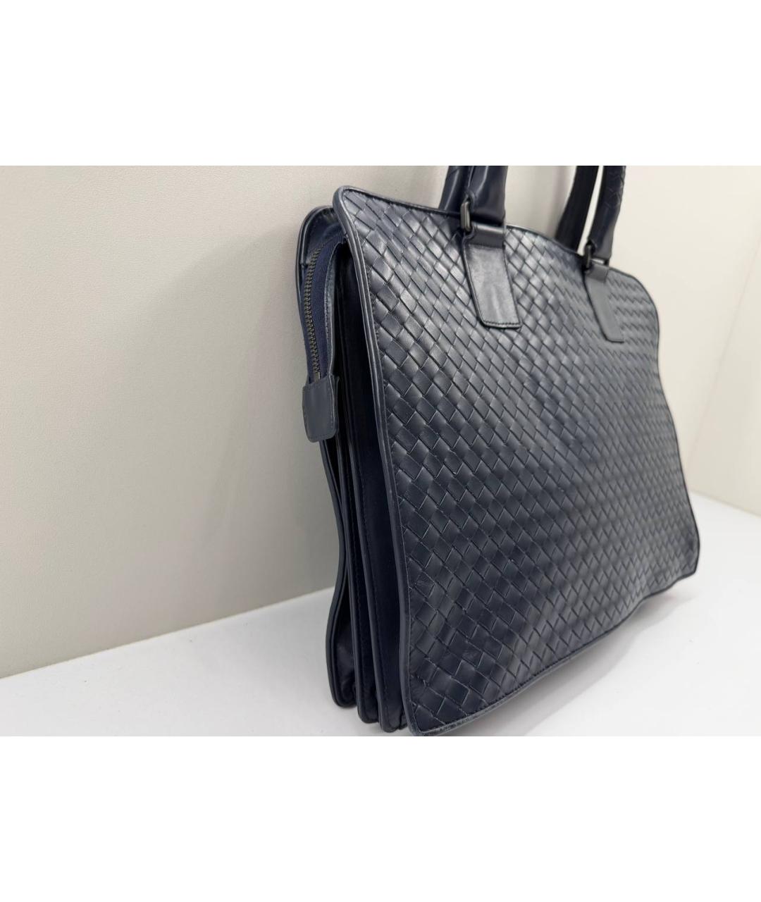 BOTTEGA VENETA Темно-синий кожаный портфель, фото 8