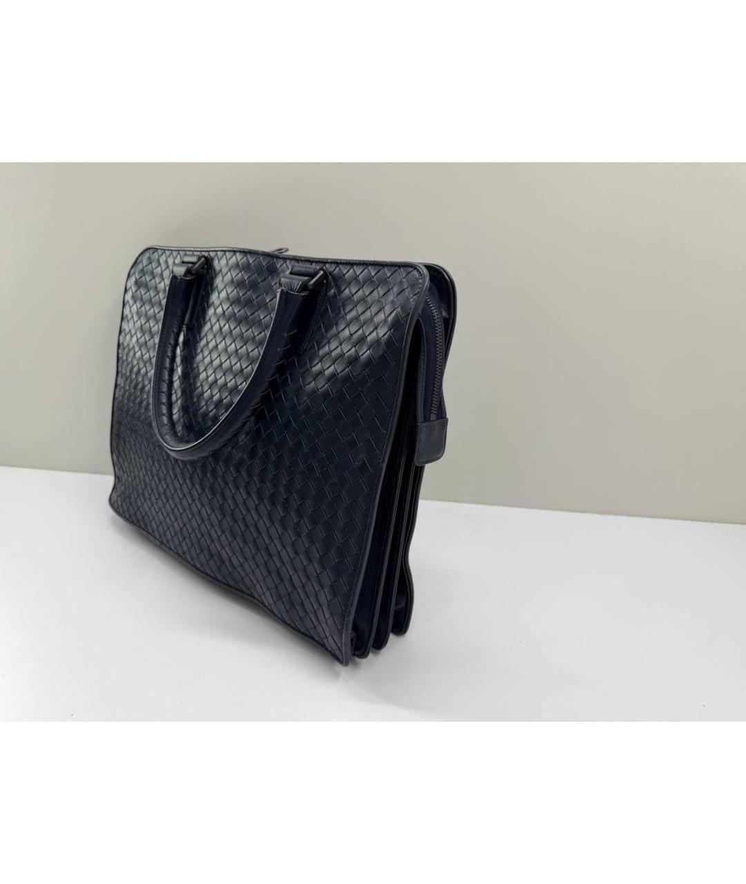 BOTTEGA VENETA Темно-синий кожаный портфель, фото 9