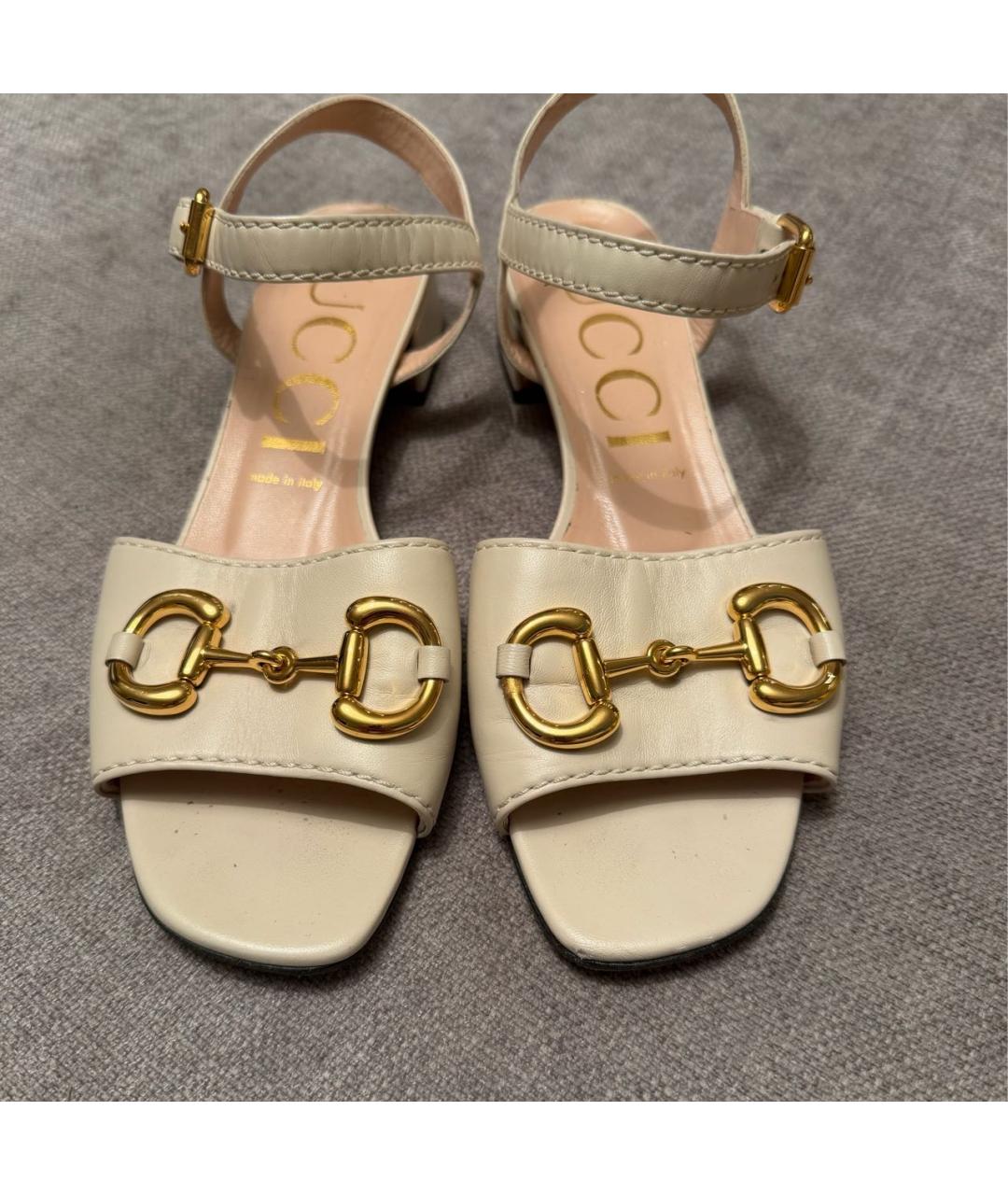 GUCCI Белые кожаные босоножки, фото 3