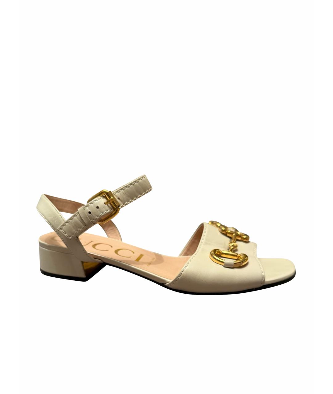 GUCCI Белые кожаные босоножки, фото 1