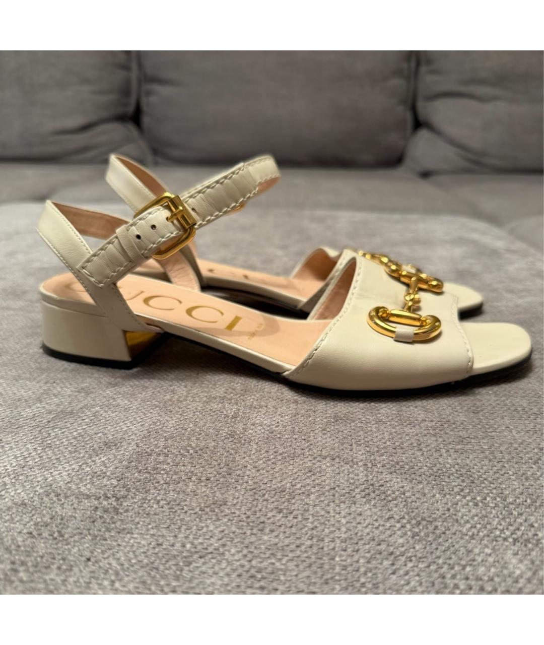 GUCCI Белые кожаные босоножки, фото 6