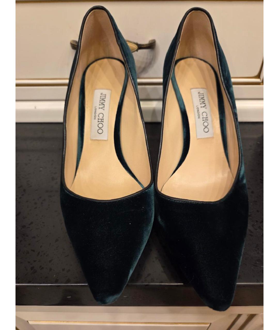 JIMMY CHOO Зеленые бархатные туфли, фото 2