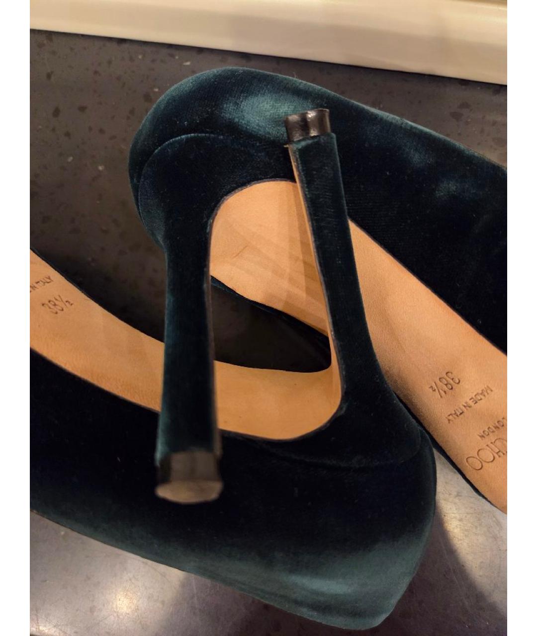 JIMMY CHOO Зеленые бархатные туфли, фото 5