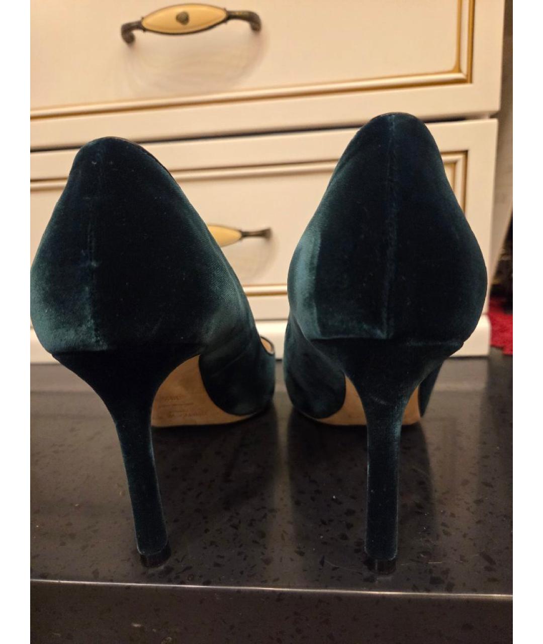 JIMMY CHOO Зеленые бархатные туфли, фото 4