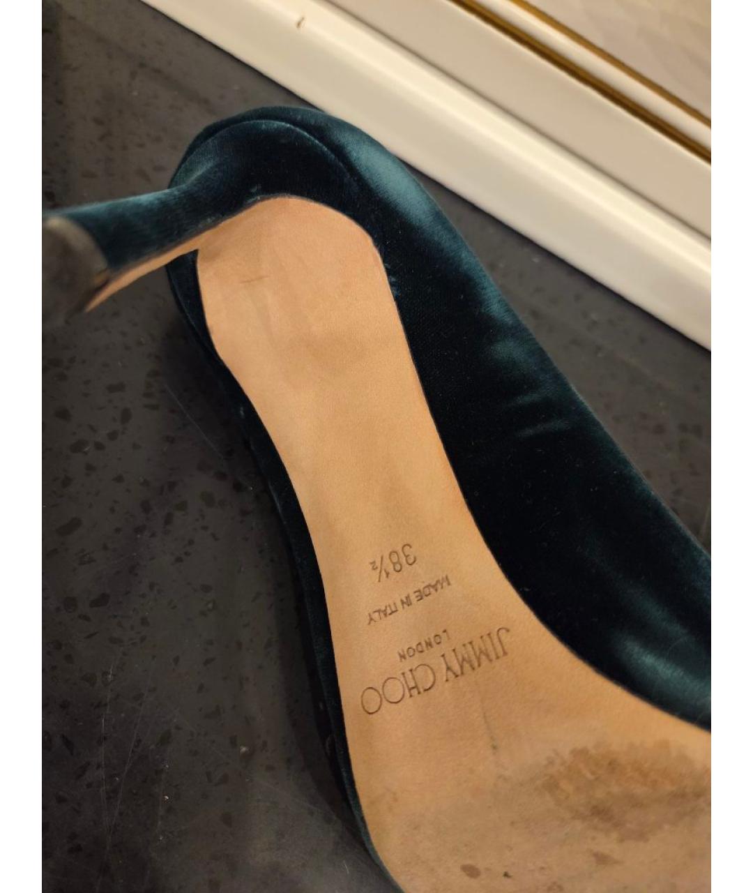 JIMMY CHOO Зеленые бархатные туфли, фото 6