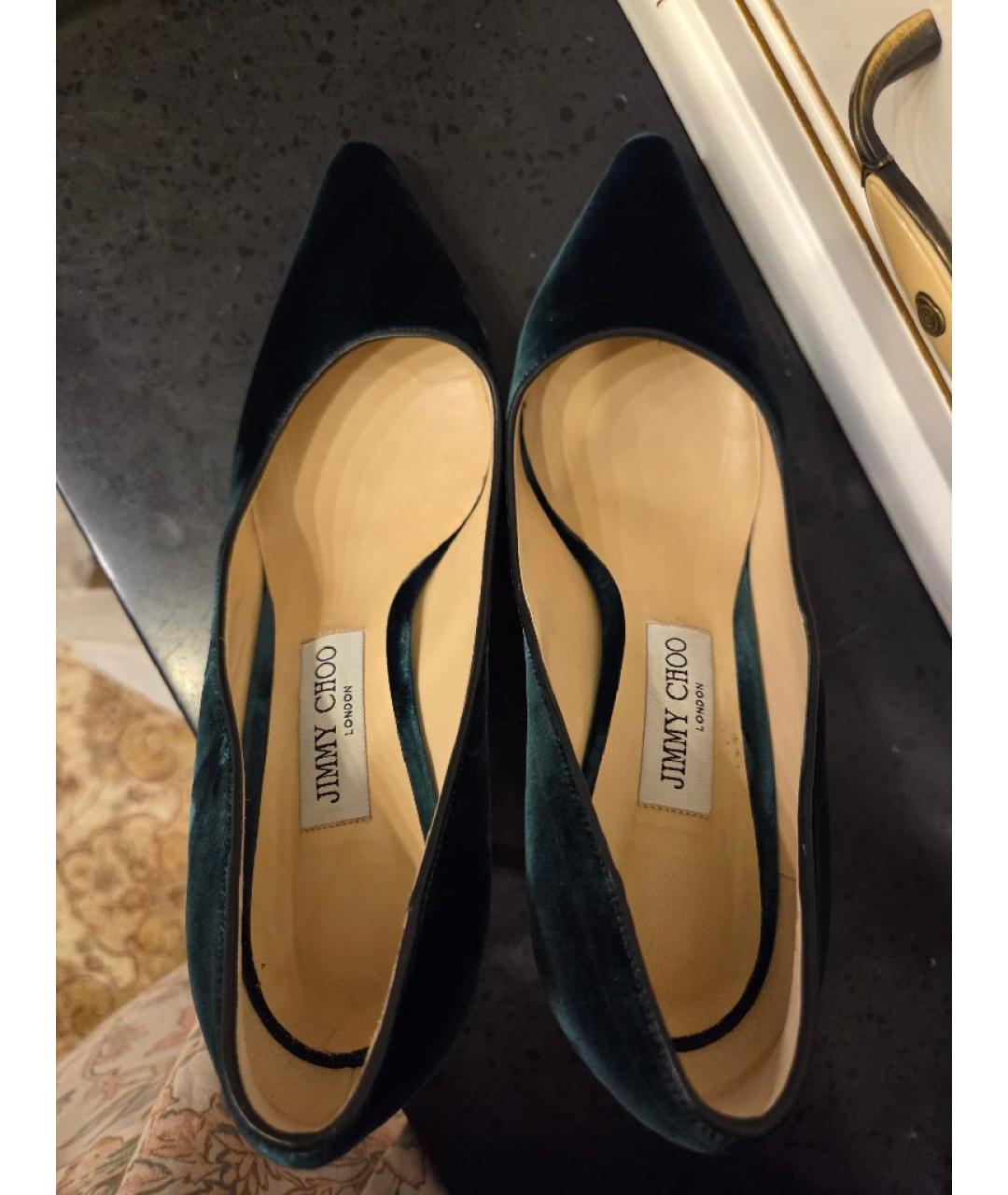 JIMMY CHOO Зеленые бархатные туфли, фото 3