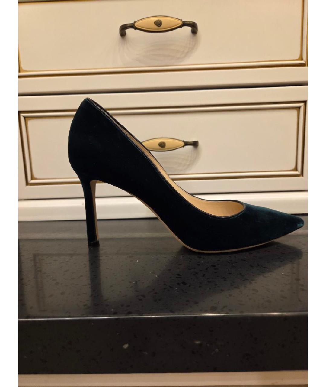 JIMMY CHOO Зеленые бархатные туфли, фото 7