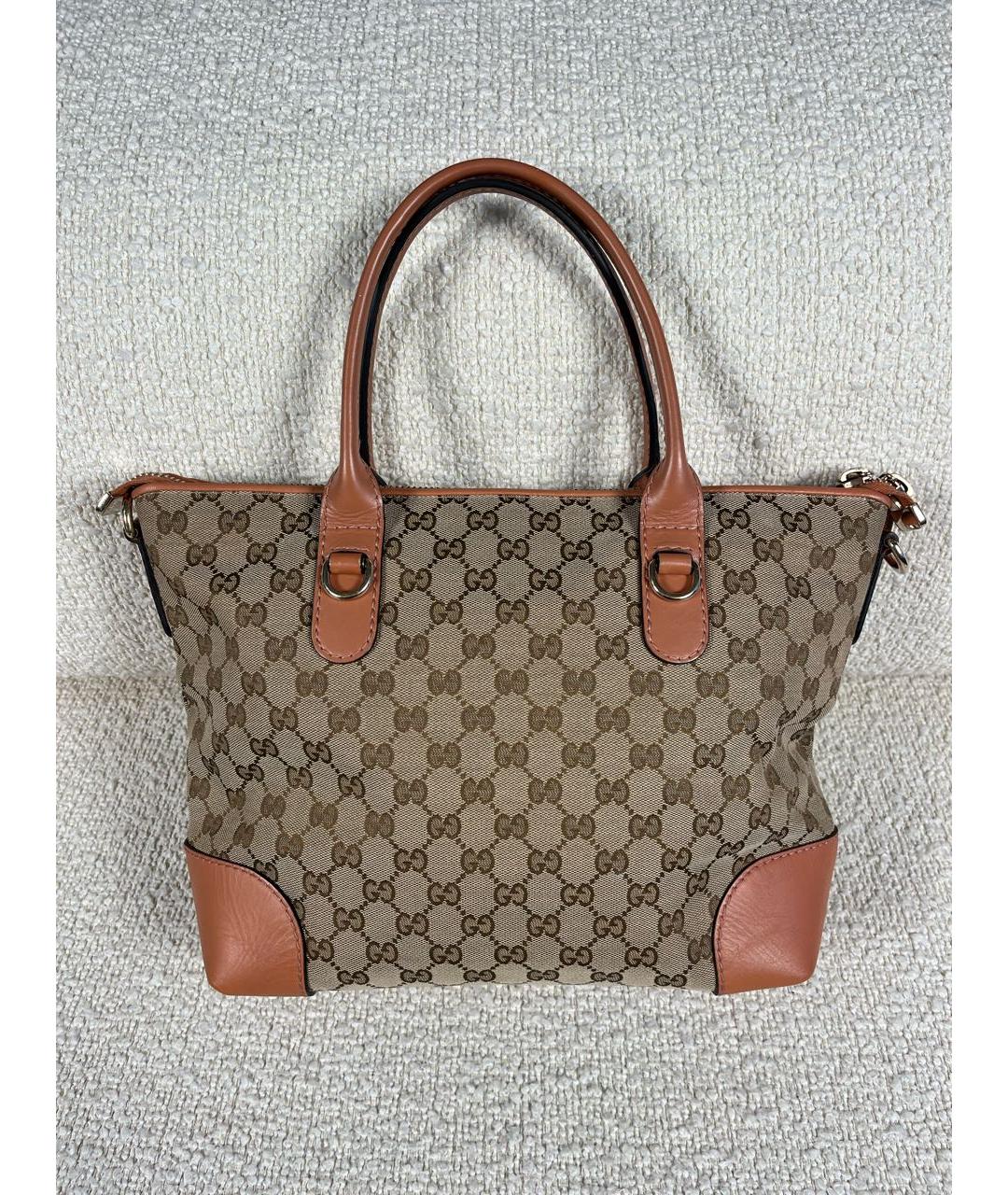 GUCCI Коричневая тканевая сумка тоут, фото 3