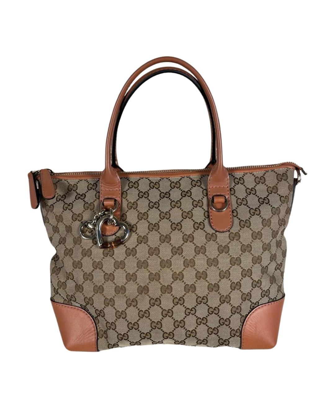 GUCCI Коричневая тканевая сумка тоут, фото 1
