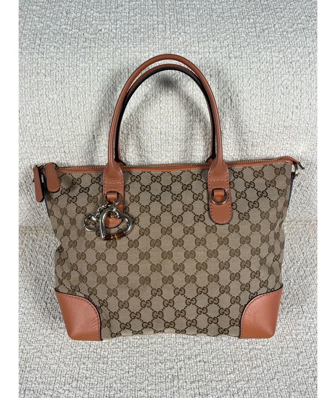 GUCCI Коричневая тканевая сумка тоут, фото 9