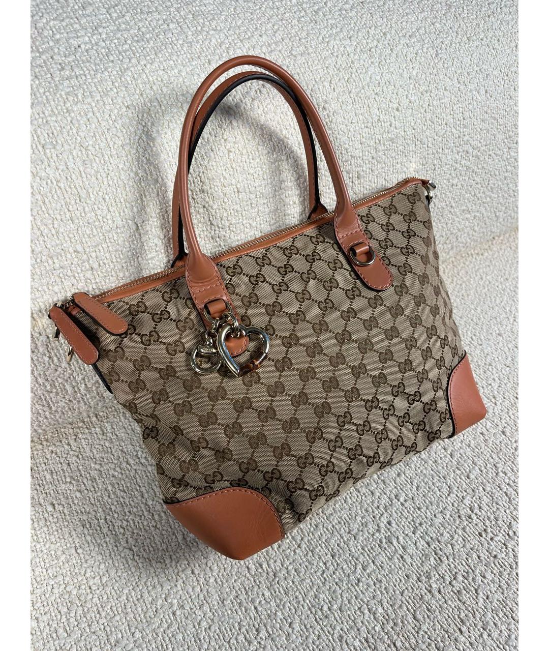 GUCCI Коричневая тканевая сумка тоут, фото 2