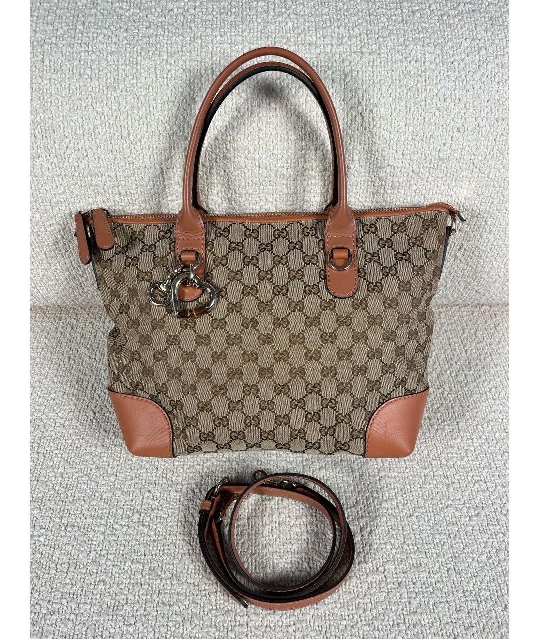 GUCCI Коричневая тканевая сумка тоут, фото 5