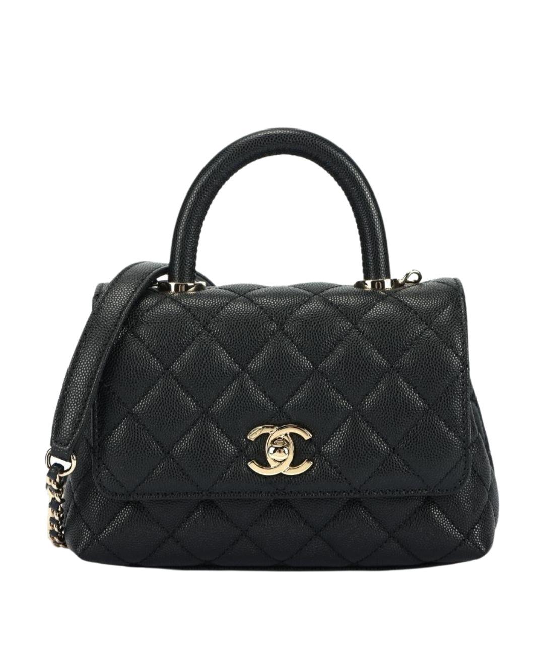 CHANEL Черная кожаная сумка с короткими ручками, фото 1