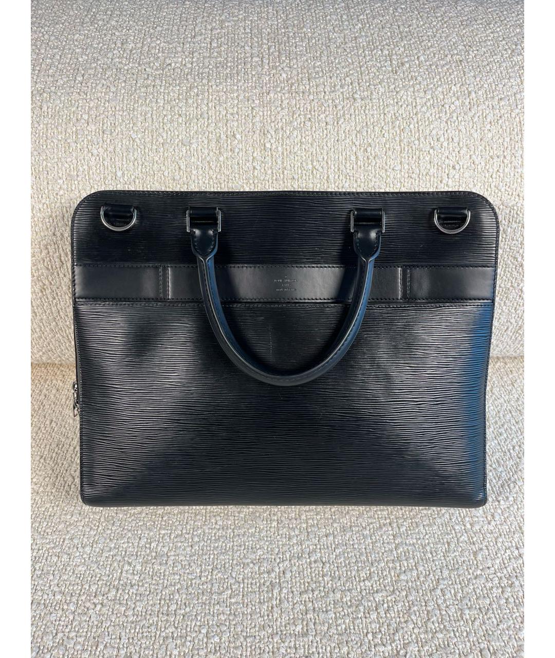 LOUIS VUITTON Черный кожаный портфель, фото 9