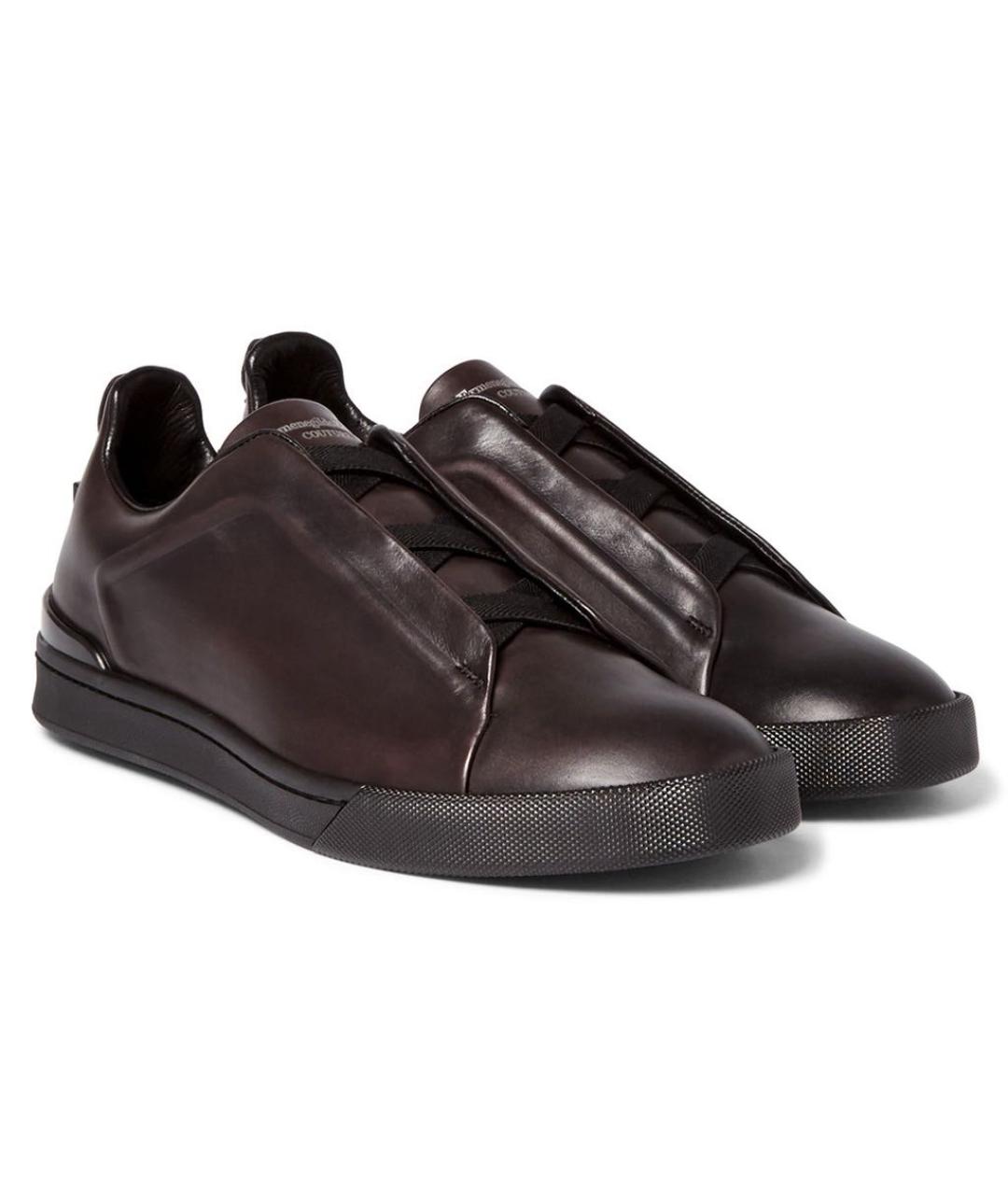 ERMENEGILDO ZEGNA XXX Коричневые кожаные низкие кроссовки / кеды, фото 5