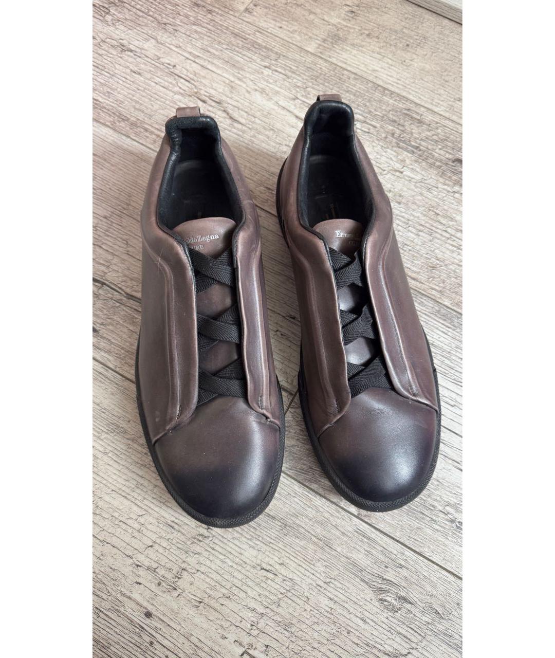 ERMENEGILDO ZEGNA XXX Коричневые кожаные низкие кроссовки / кеды, фото 2