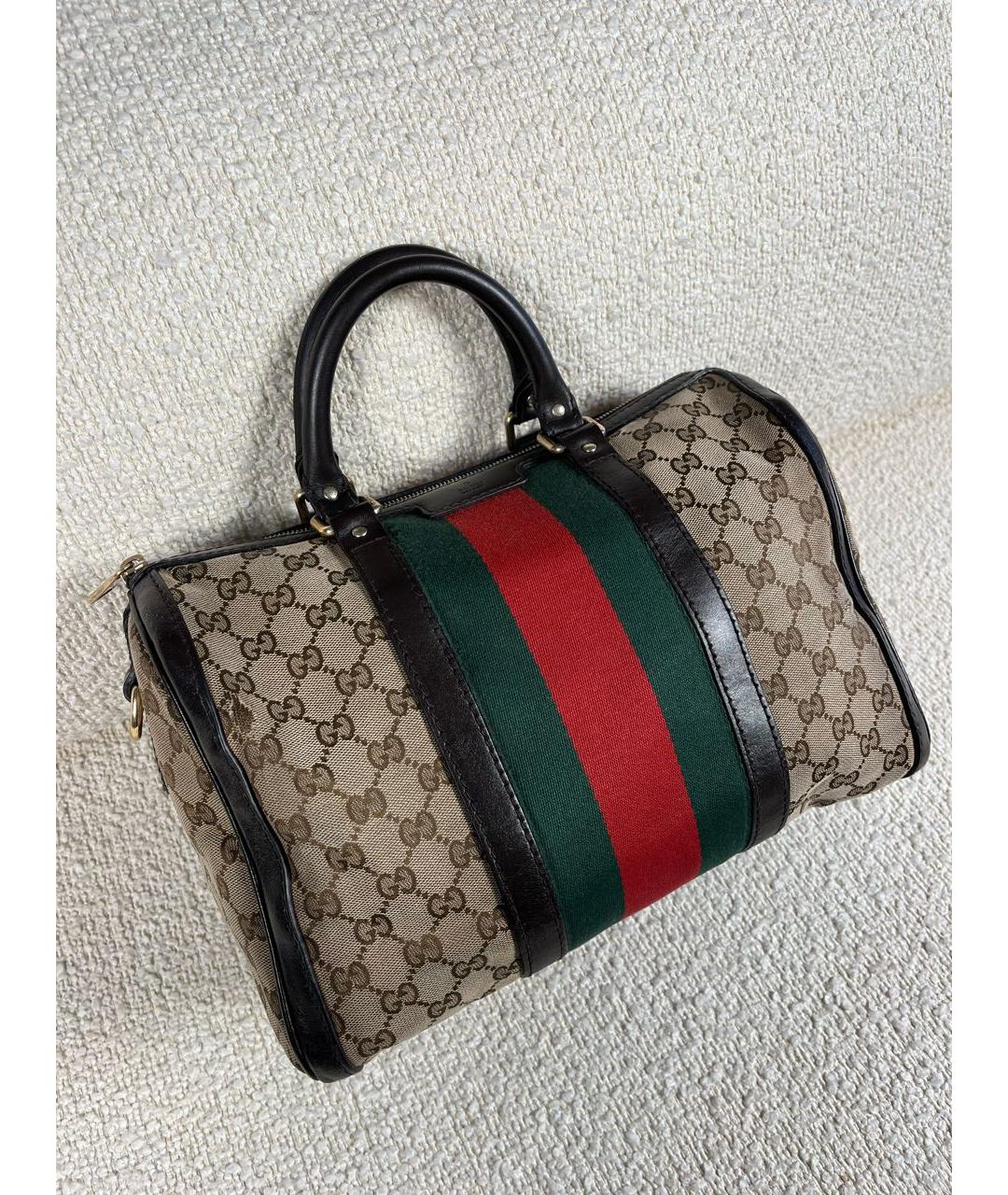GUCCI Коричневая тканевая сумка с короткими ручками, фото 2
