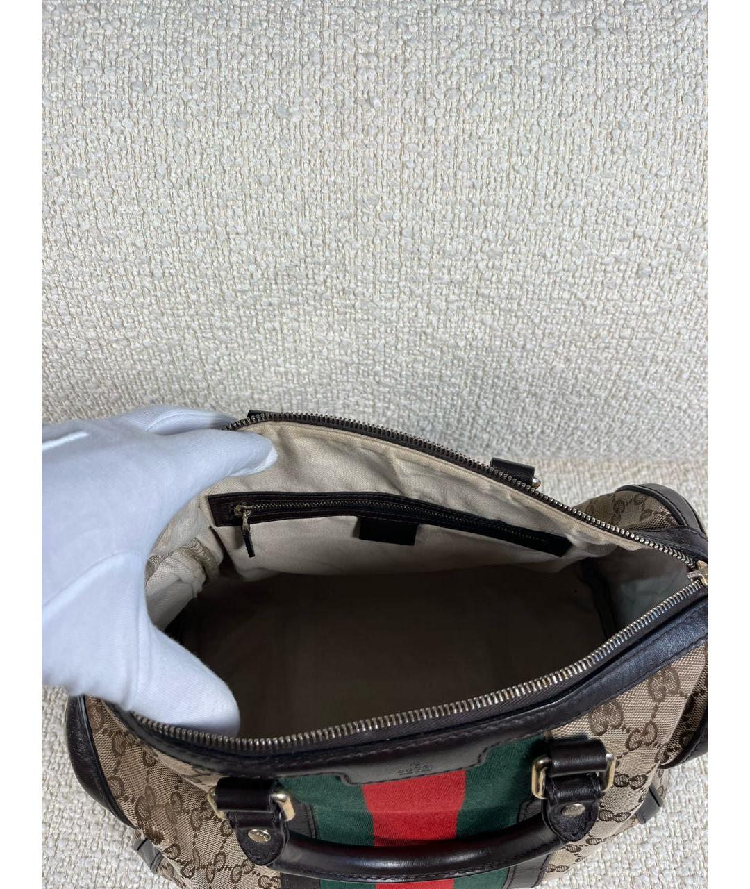 GUCCI Коричневая тканевая сумка с короткими ручками, фото 4
