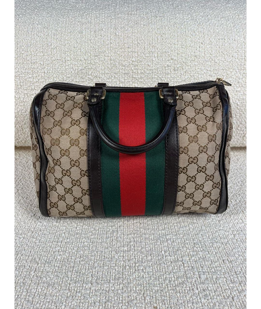 GUCCI Коричневая тканевая сумка с короткими ручками, фото 3