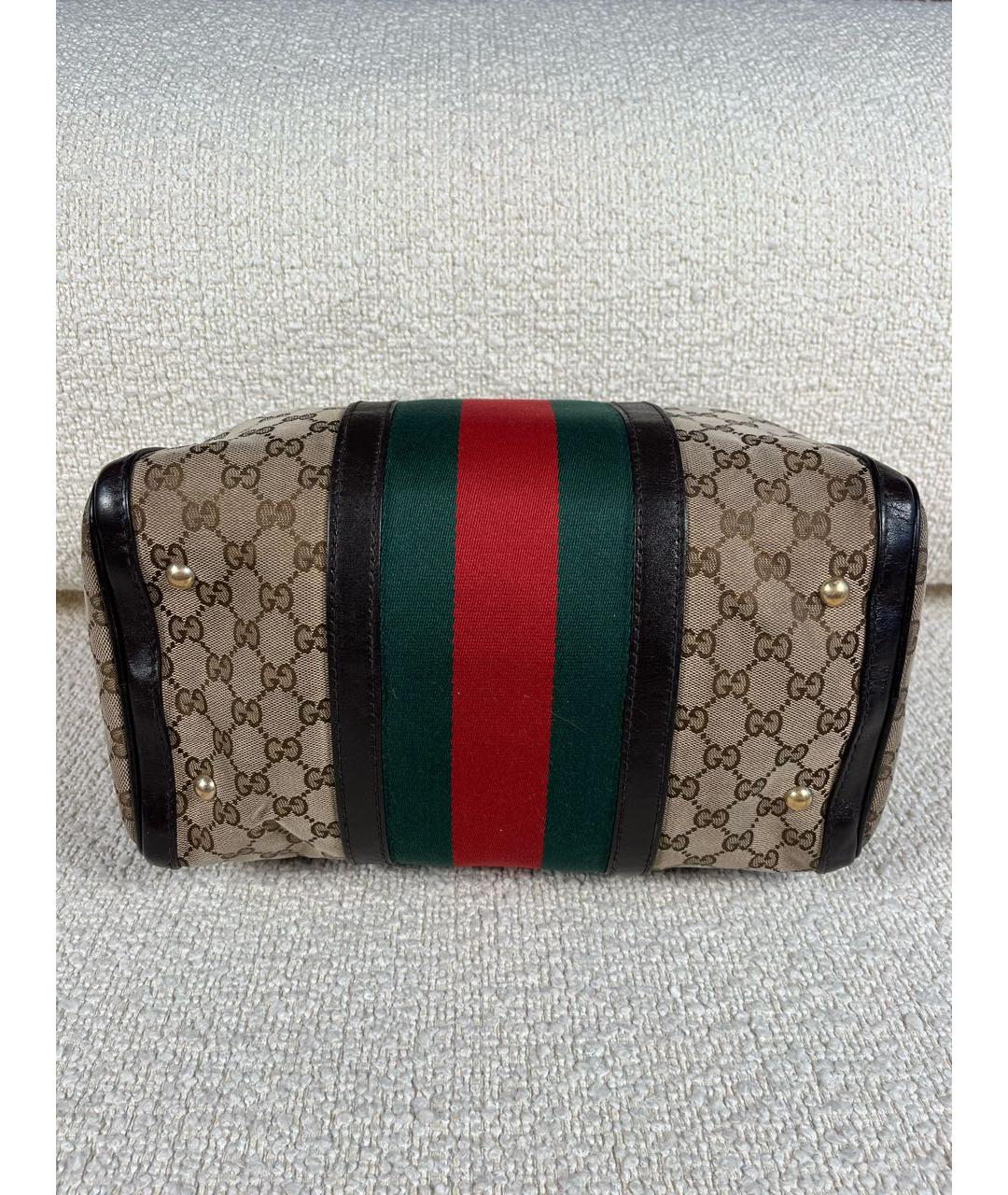 GUCCI Коричневая тканевая сумка с короткими ручками, фото 7