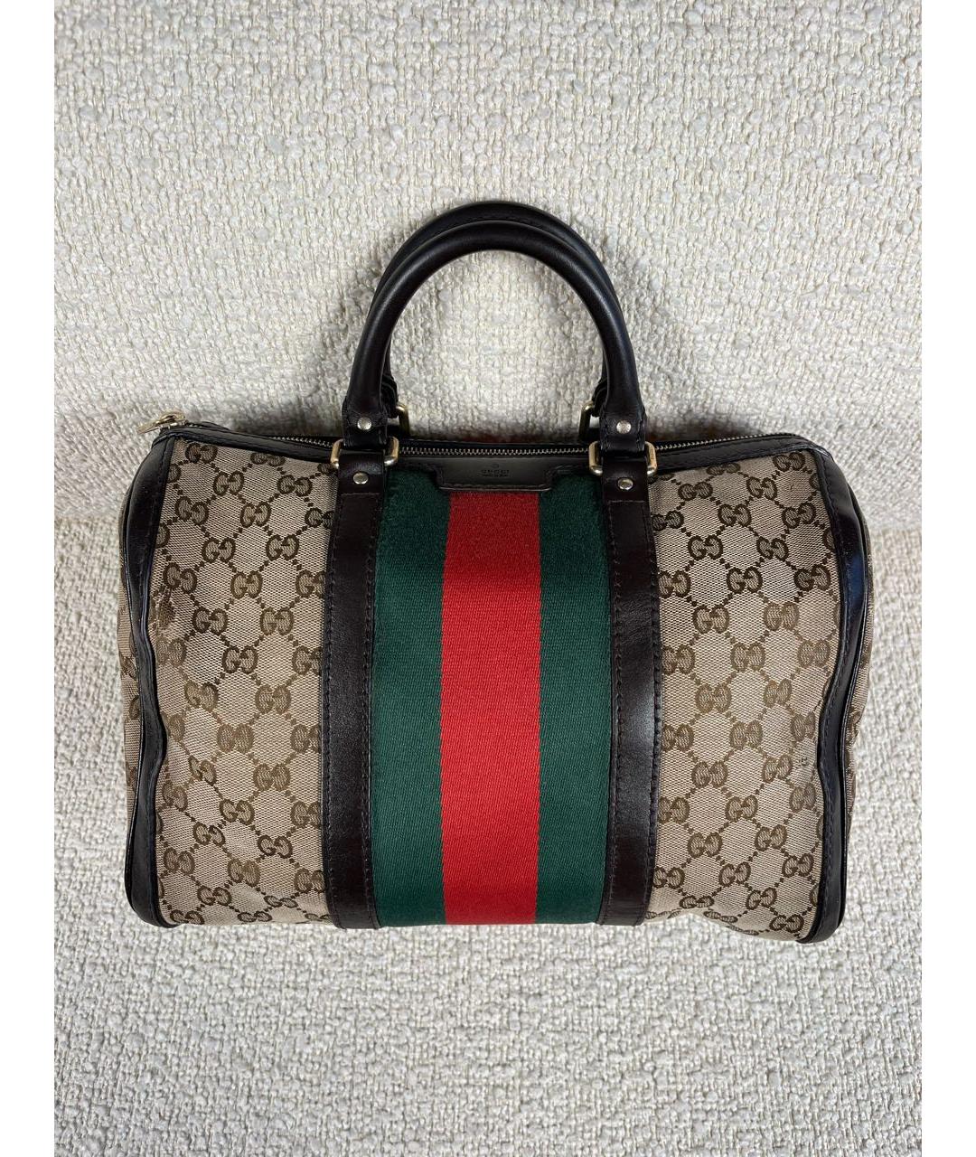 GUCCI Коричневая тканевая сумка с короткими ручками, фото 9