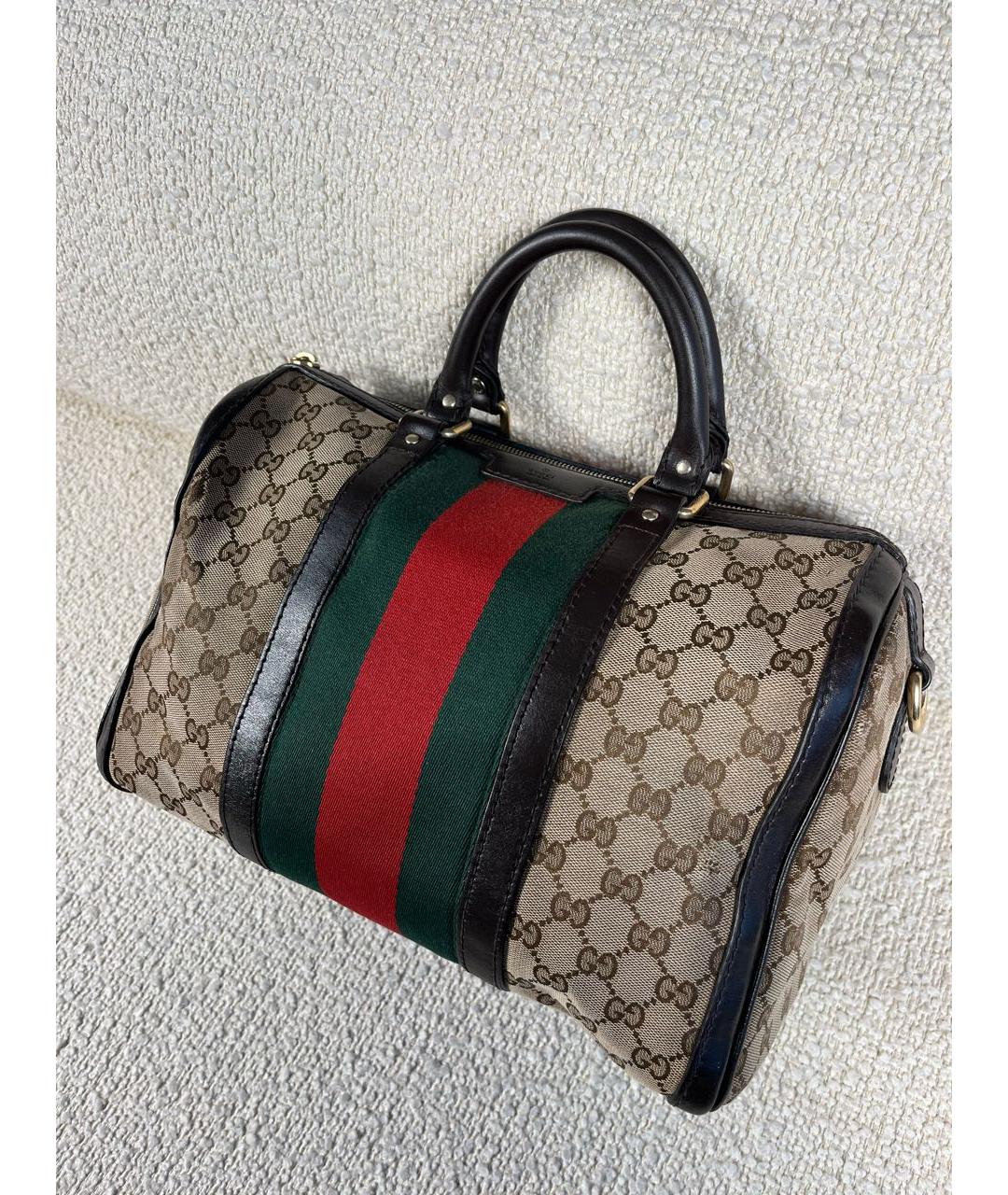GUCCI Коричневая тканевая сумка с короткими ручками, фото 5